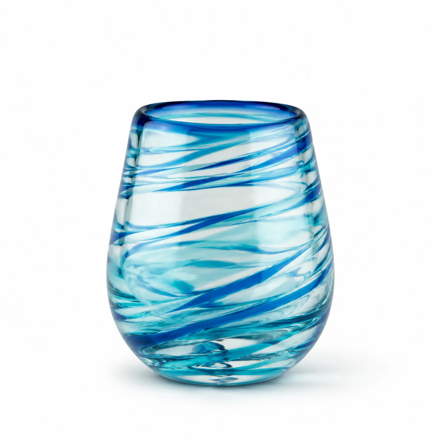 Bicchiere in Vetro Soffiato Azzurro a Spirale 250ml