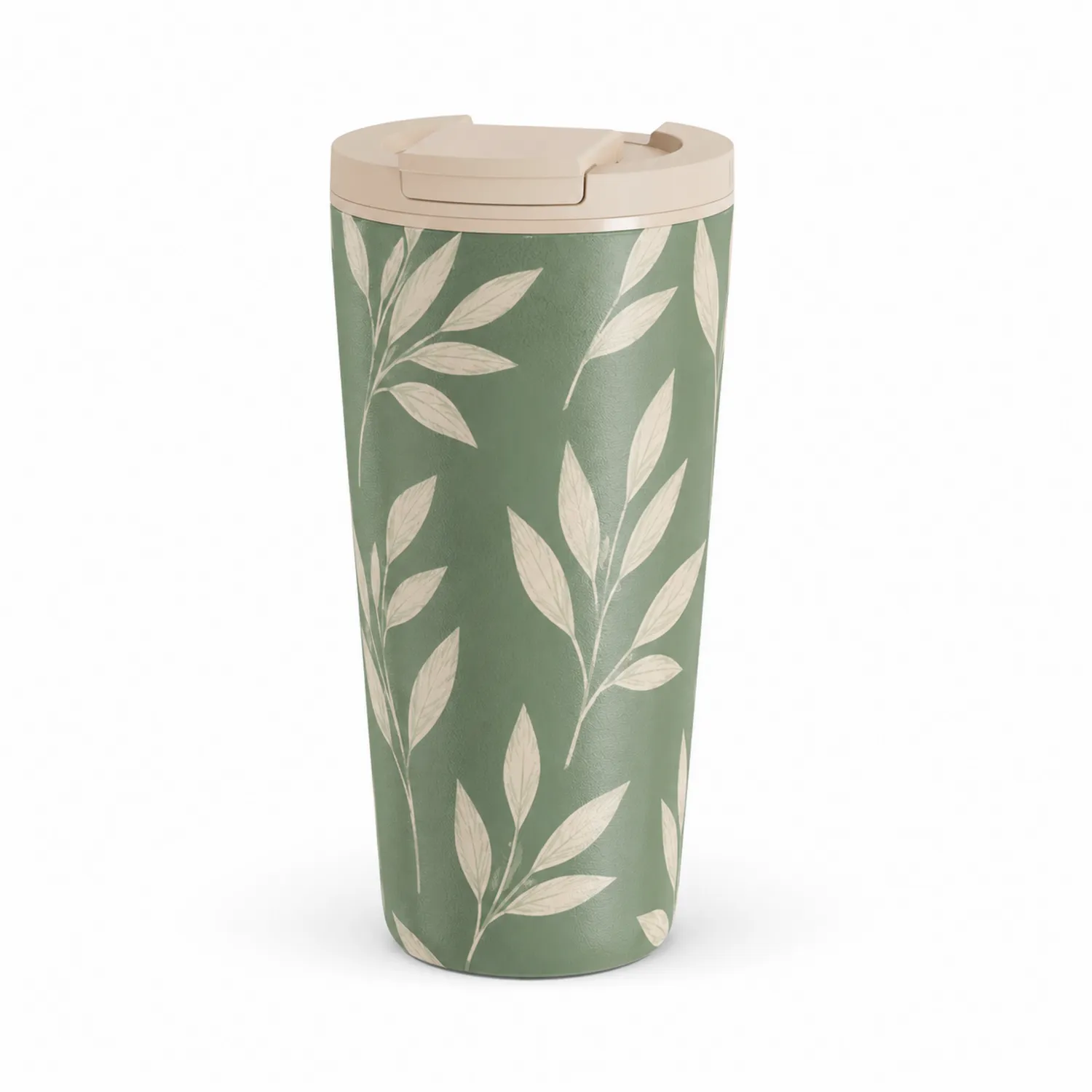 Tazza Termica Verde con Motivo a Foglie, 400ml, Isolamento a Doppia Parete