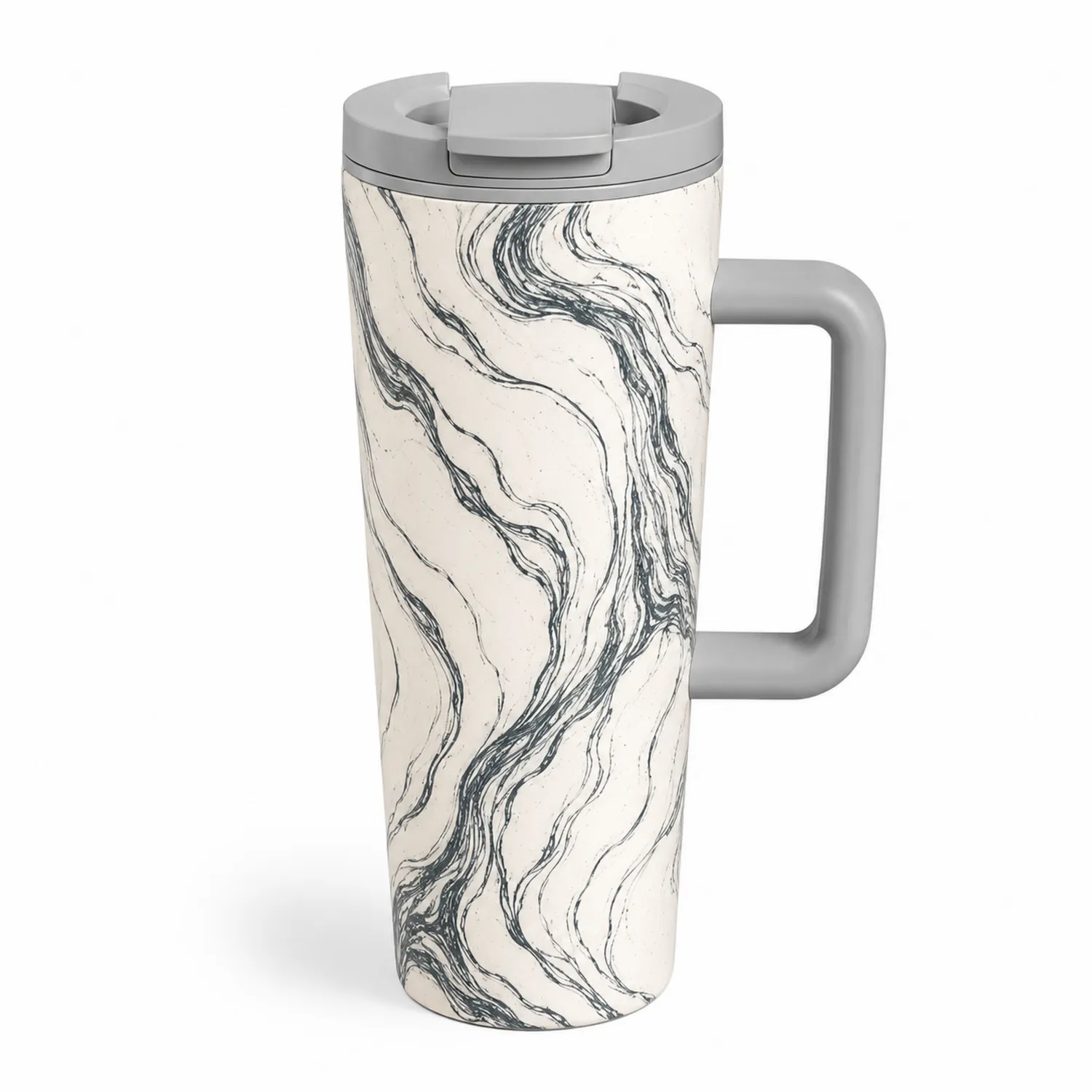 Tazza Termica con Manico Grigio e Motivo Marmo