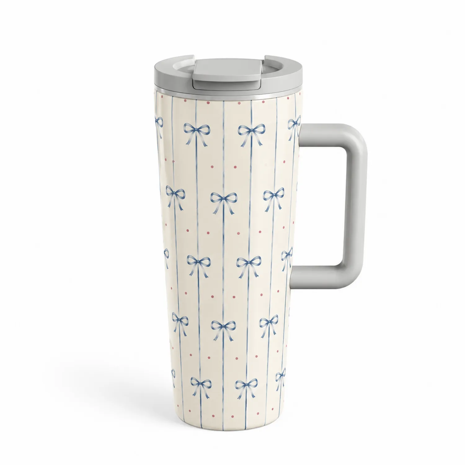 Tazza Termica da Viaggio 450ml con Manico Fiocchi Blu Beige