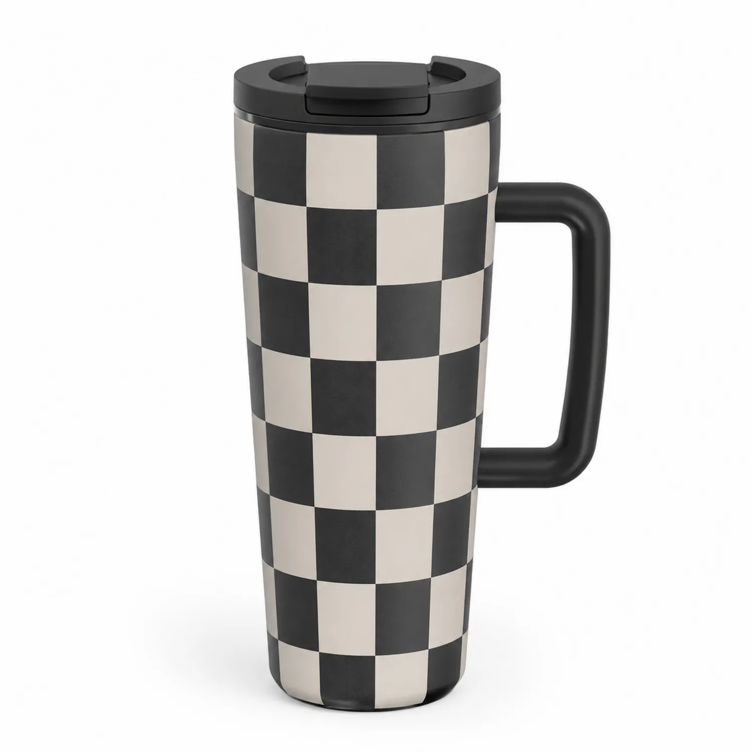 Tazza Termica a Quadretti Bianco e Nero con Manico 500ml