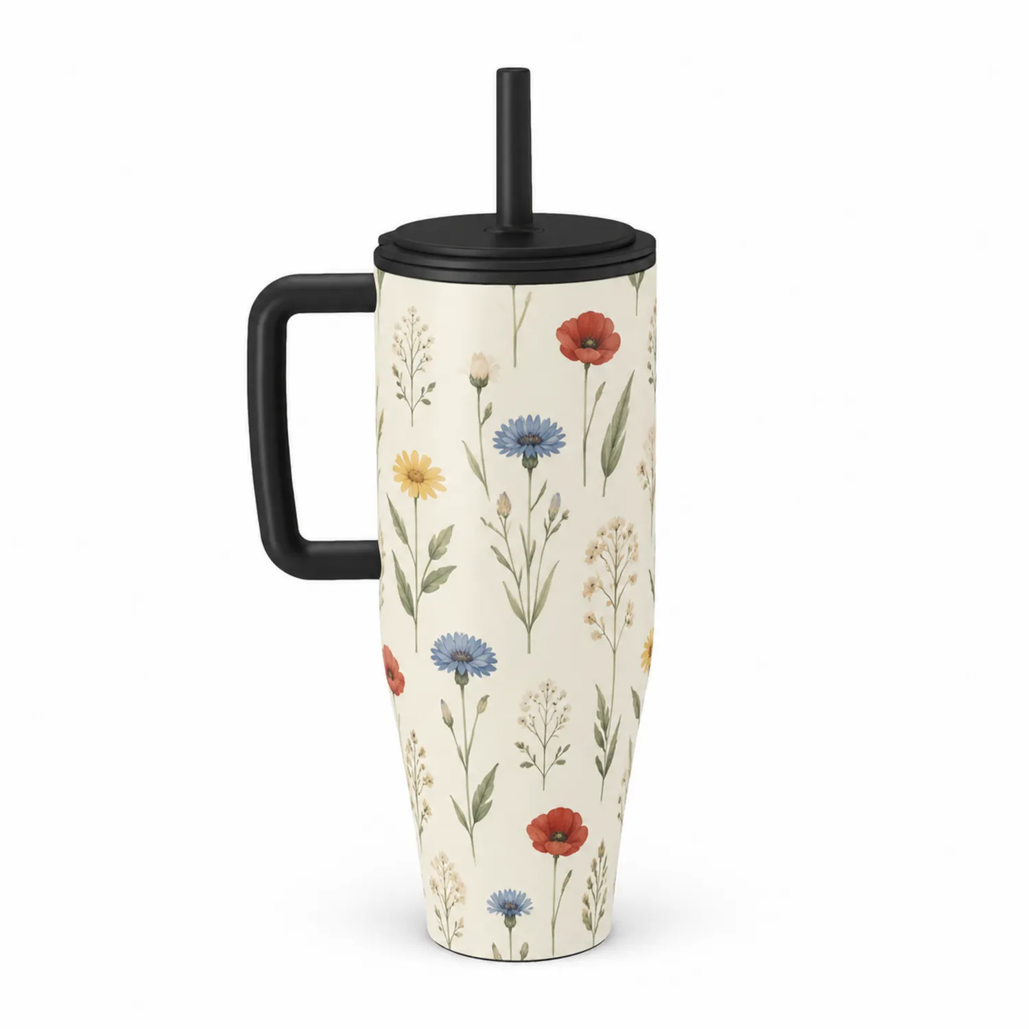 Bicchiere Termico con Manico Stampa Floreale 1000ml