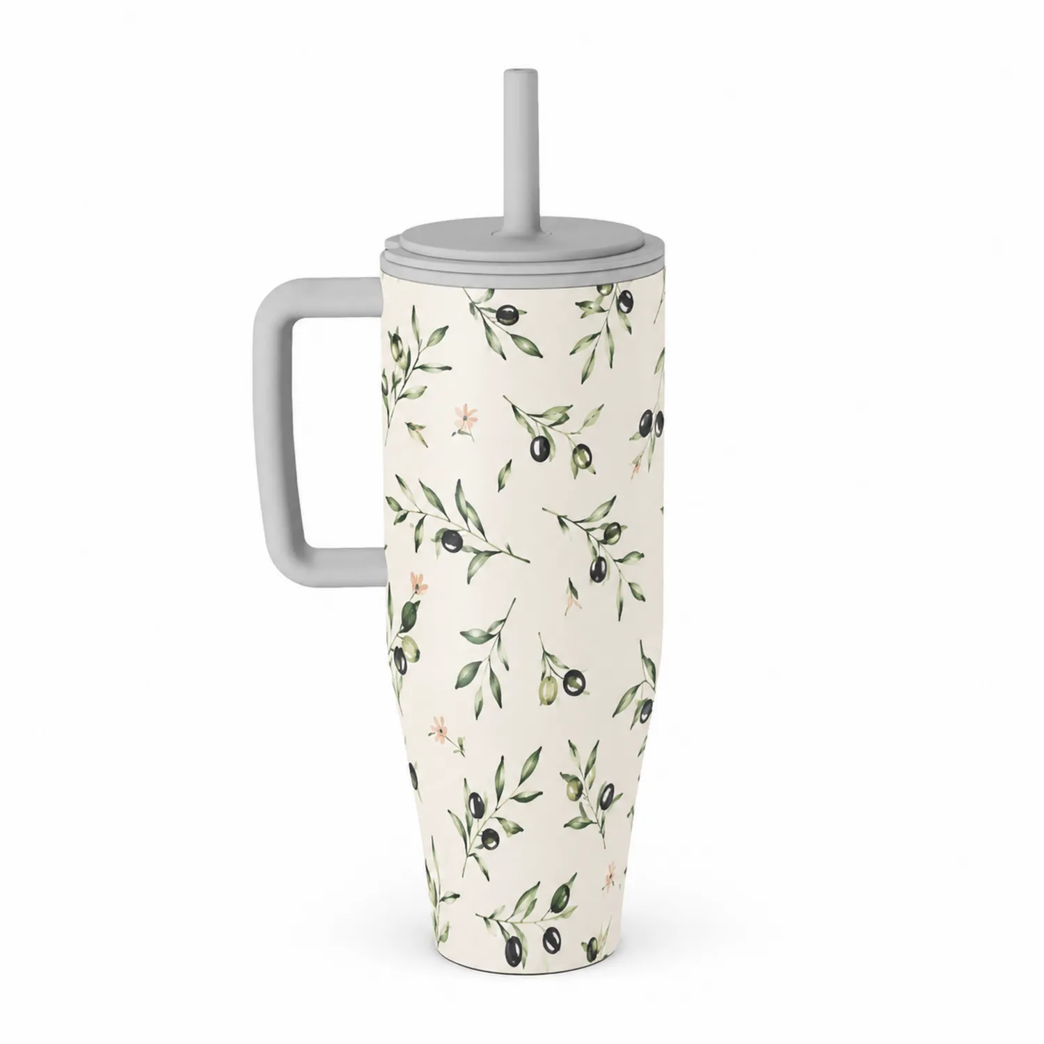 Tazza termica con cannuccia e manico decorazione olive 500ml