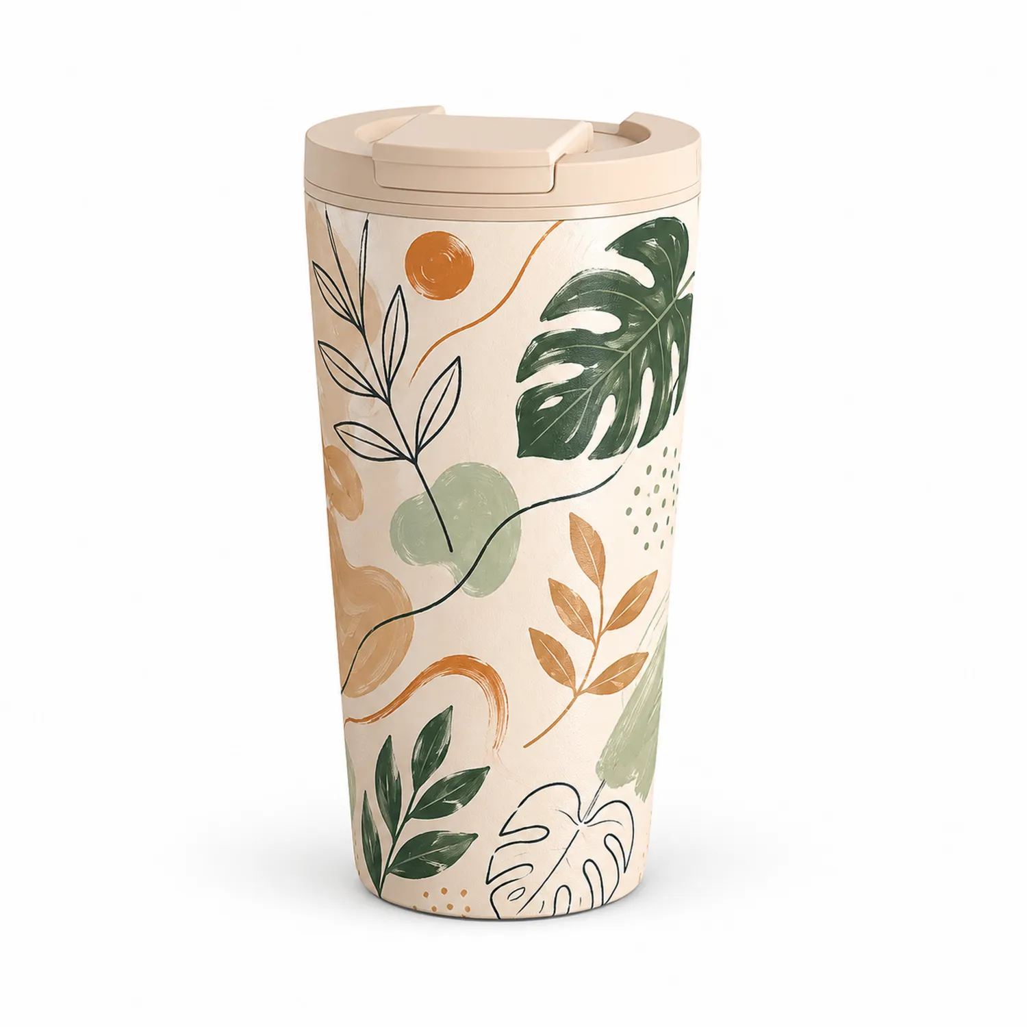 Tazza Termica con Motivo Botanico 450ml Beige