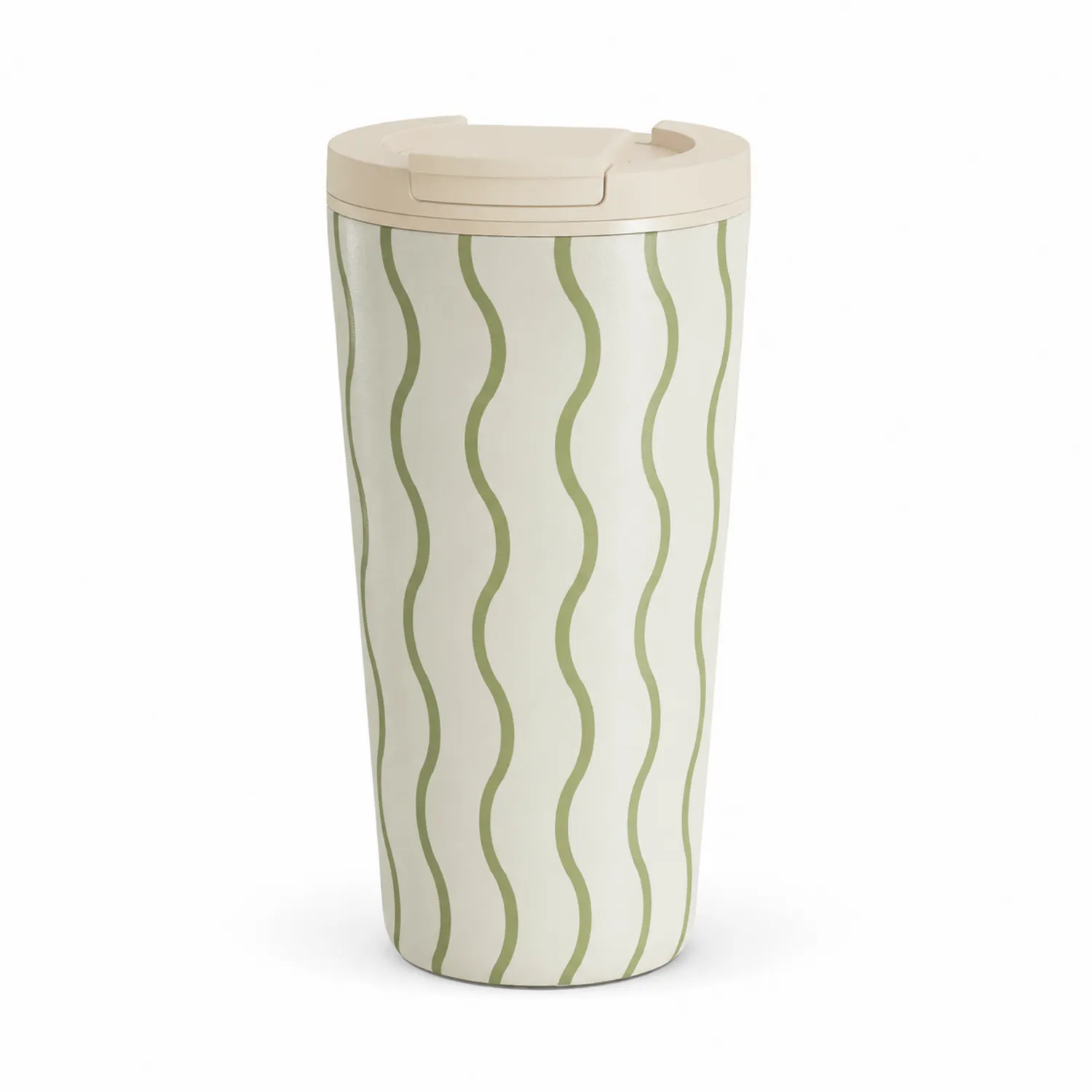 Tazza Termica con Coperchio a Scatto 400ml Verde e Beige