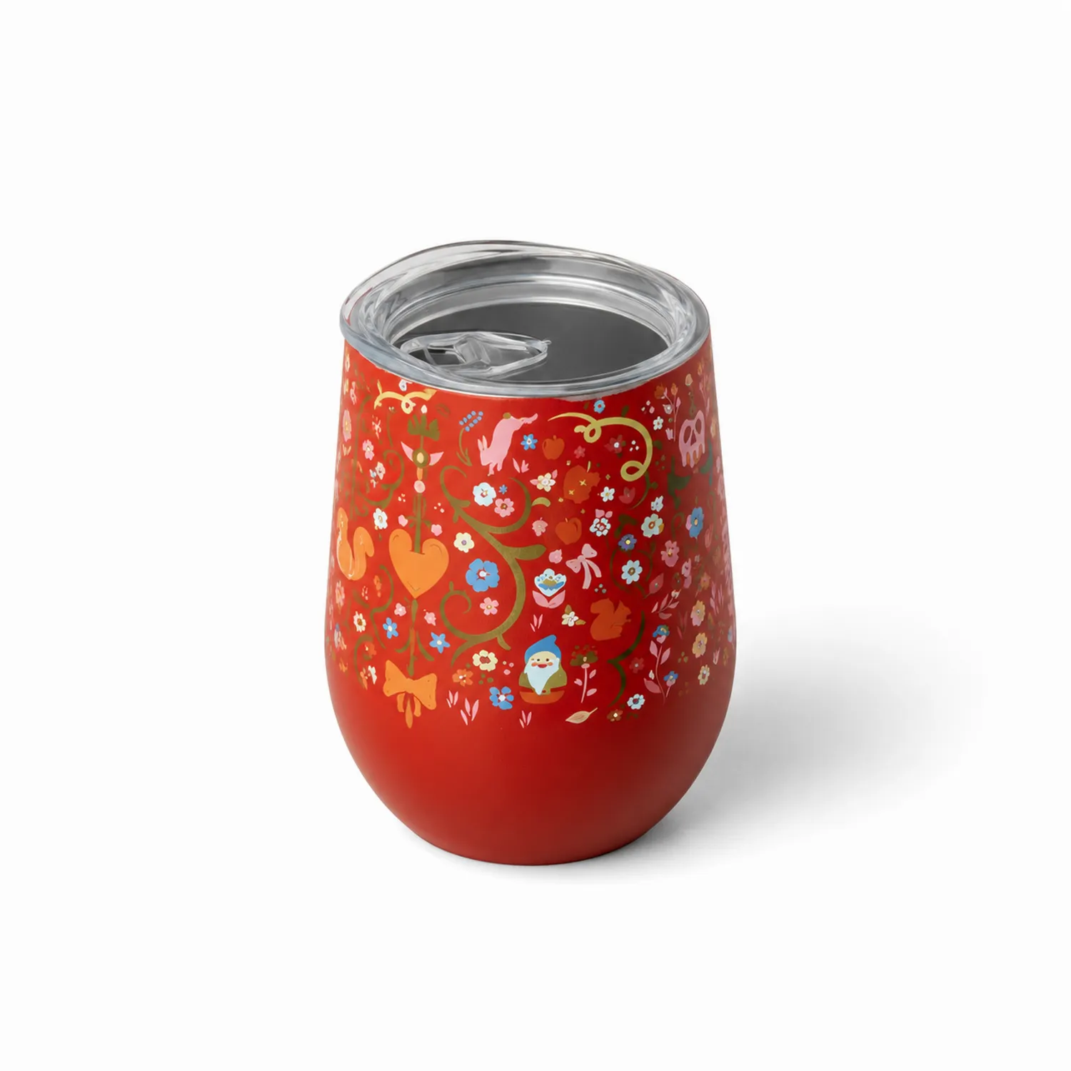 Bicchiere Termico Decorato 350ml Rosso con Coperchio a Scorrimento