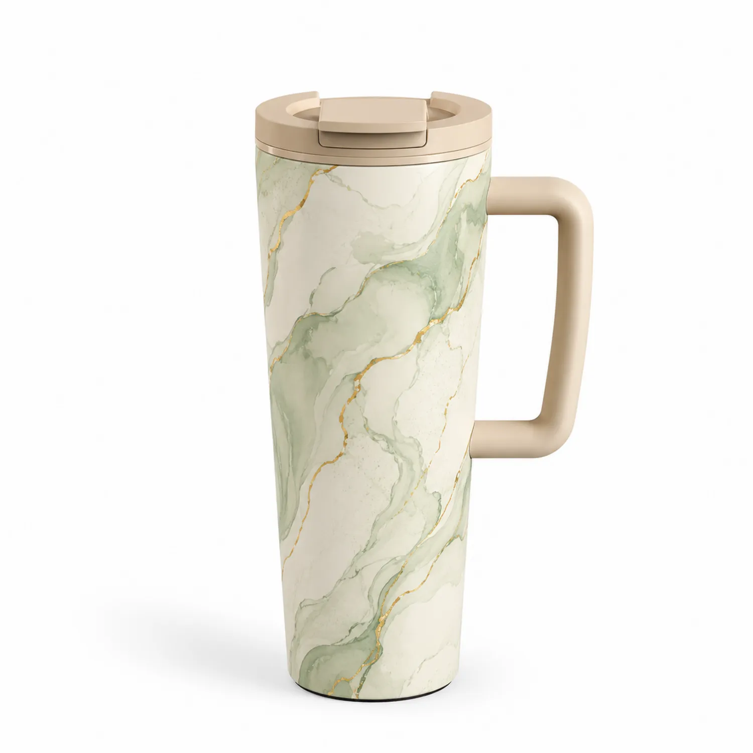 Tazza Termica con Manico Motivo Marmo Verde 450ml
