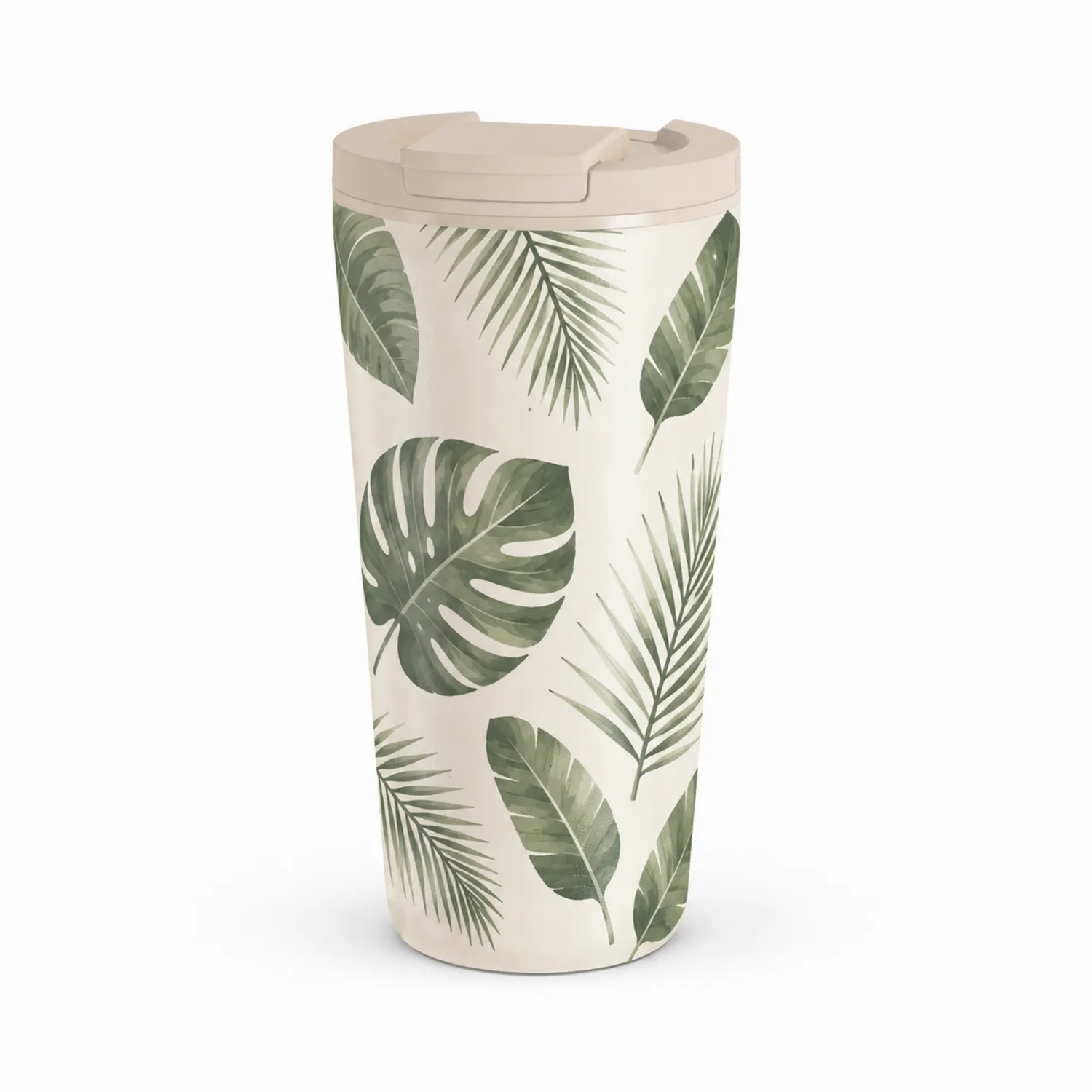 Tazza Termica con Motivo Foglie Tropicali Verde, 500ml