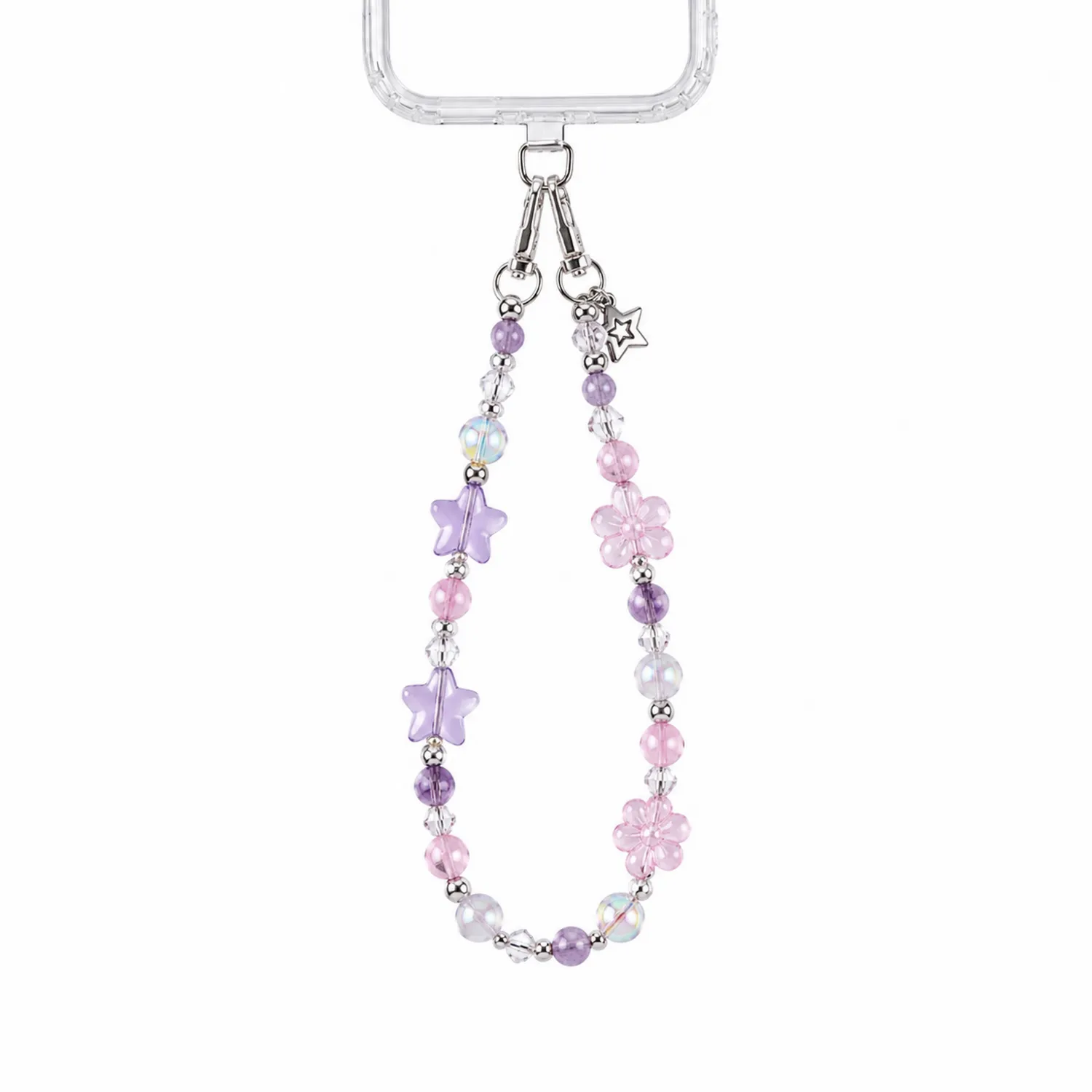 Colgante para Teléfono con Abalorios Flores y Estrellas Pastel