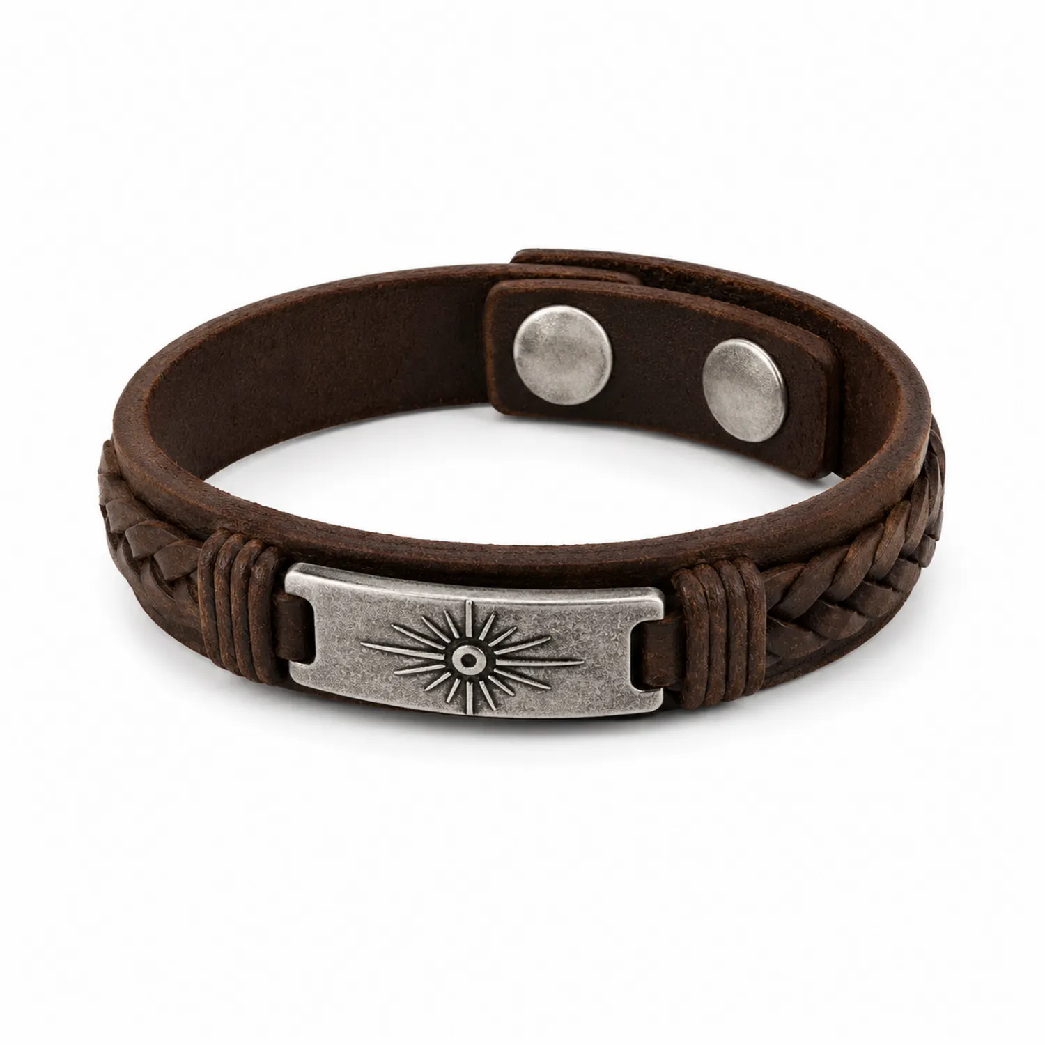 Pulsera Unisex Marrón con Placa y Trenzado