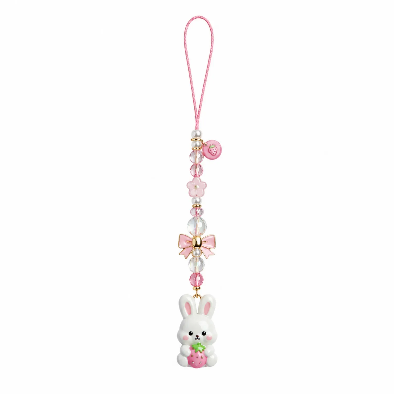 Colgante de Conejo Blanco y Rosa con Cuentas Decorativas