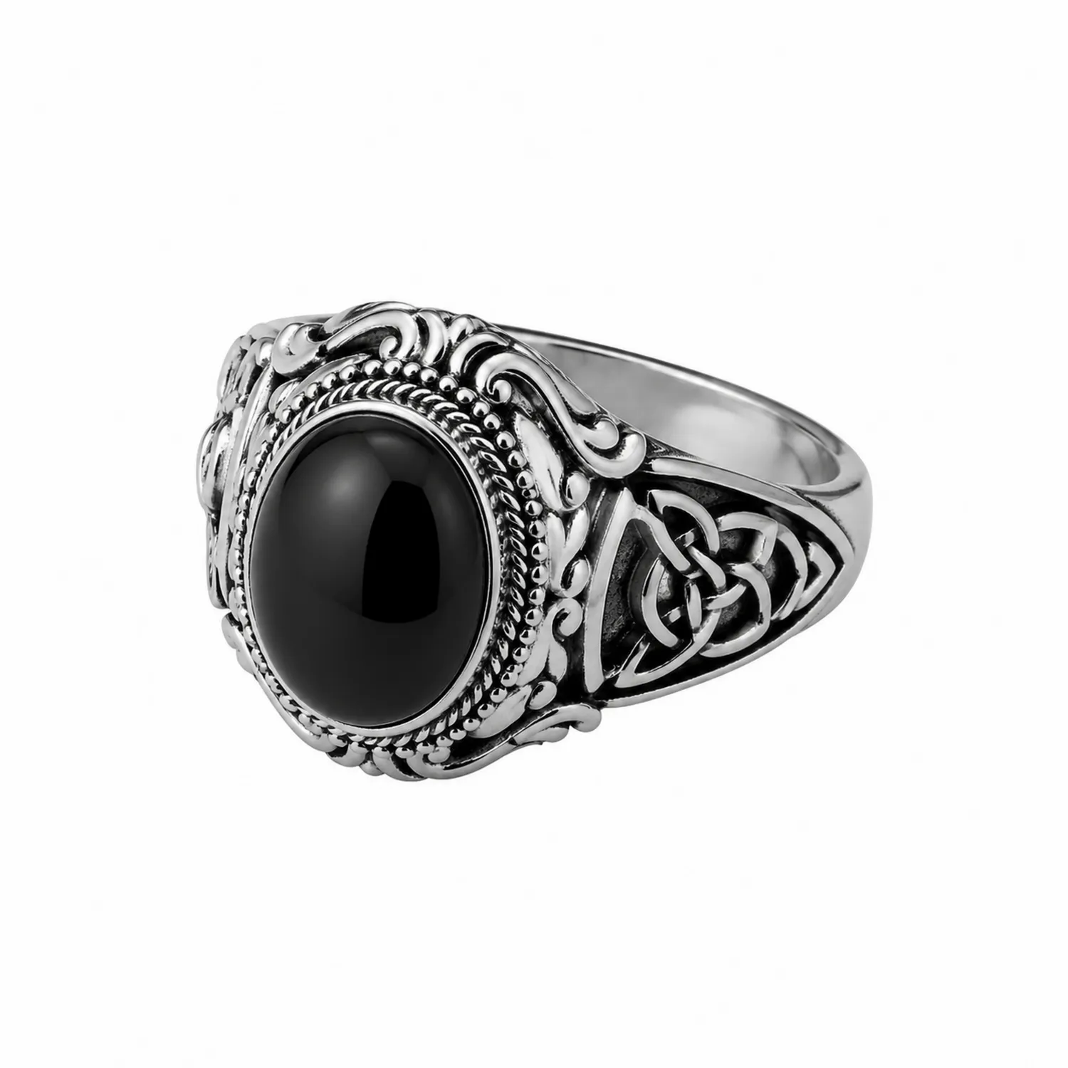 Anillo Celta para Hombre con Piedra Negra