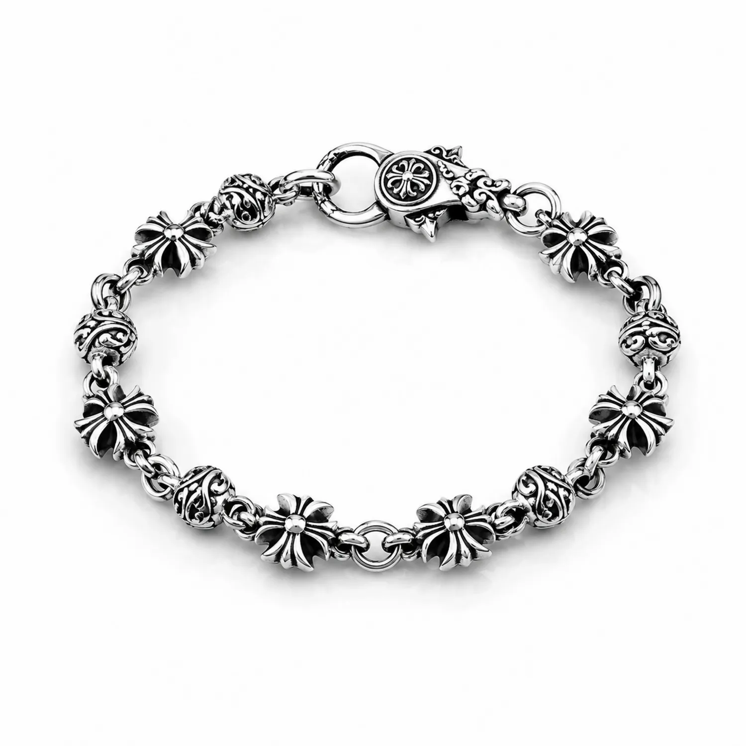 Pulsera Vintage en Plata con Motivos Florales