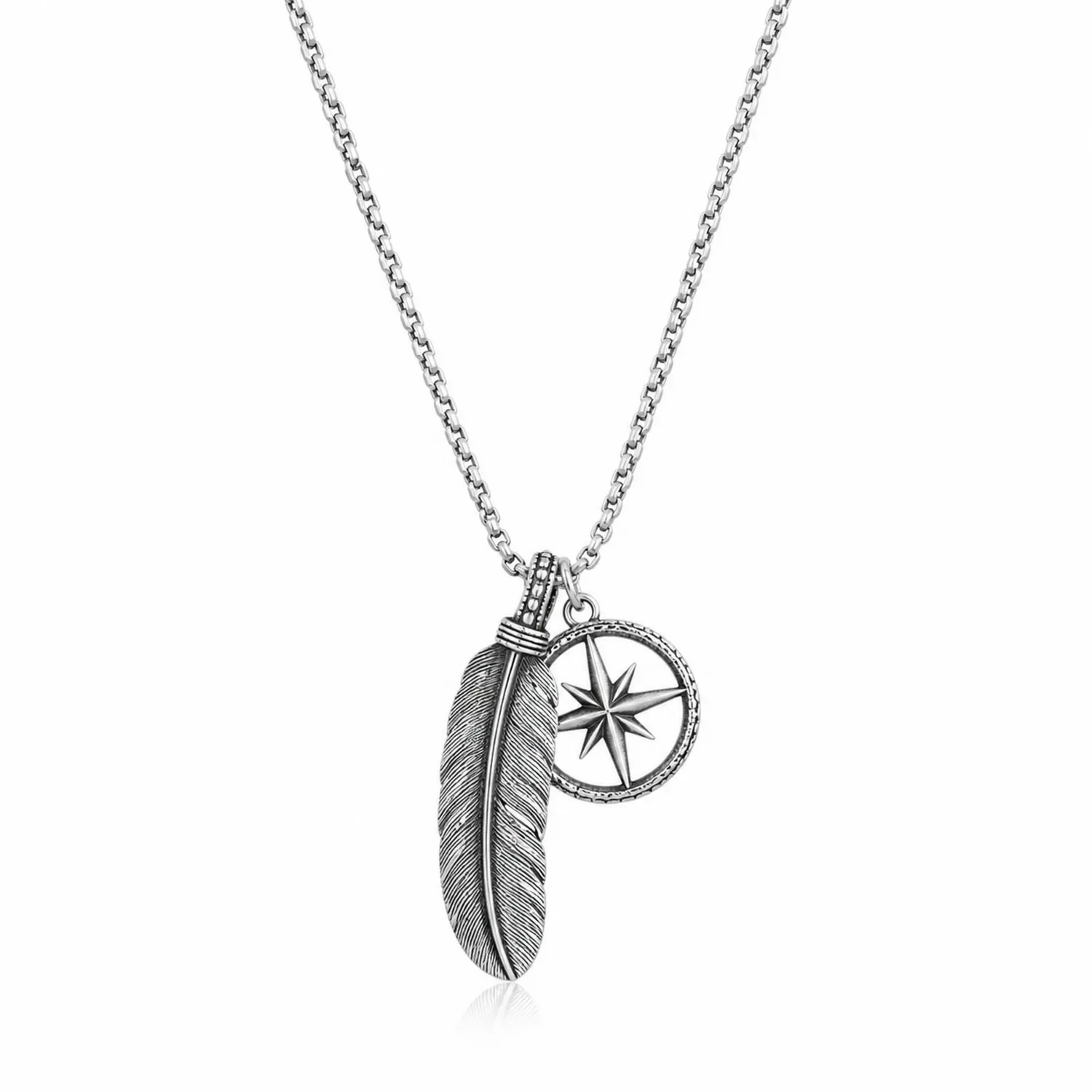 Collar Bohemio con Colgante de Pluma y Estrella en Plata