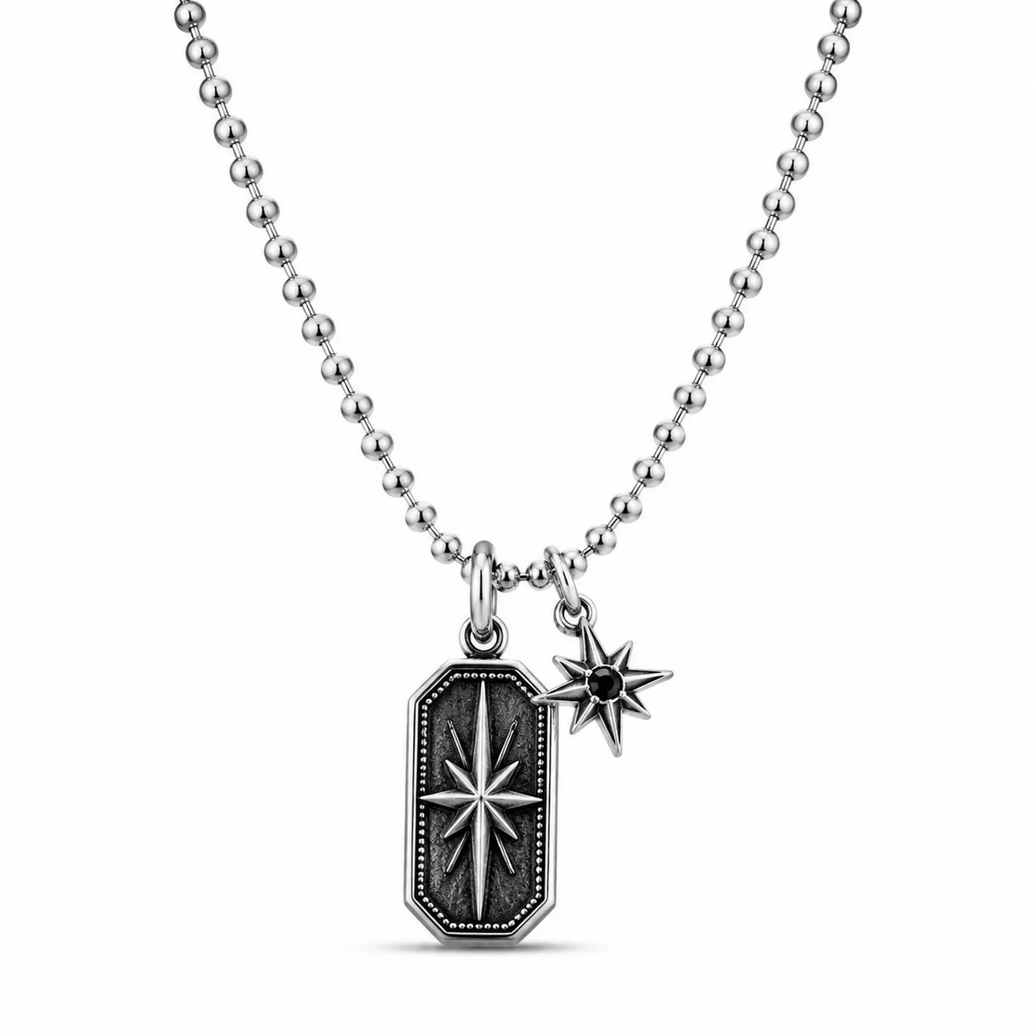 Collar de Plata con Colgantes Estrella y Placa, Diseño Moderno