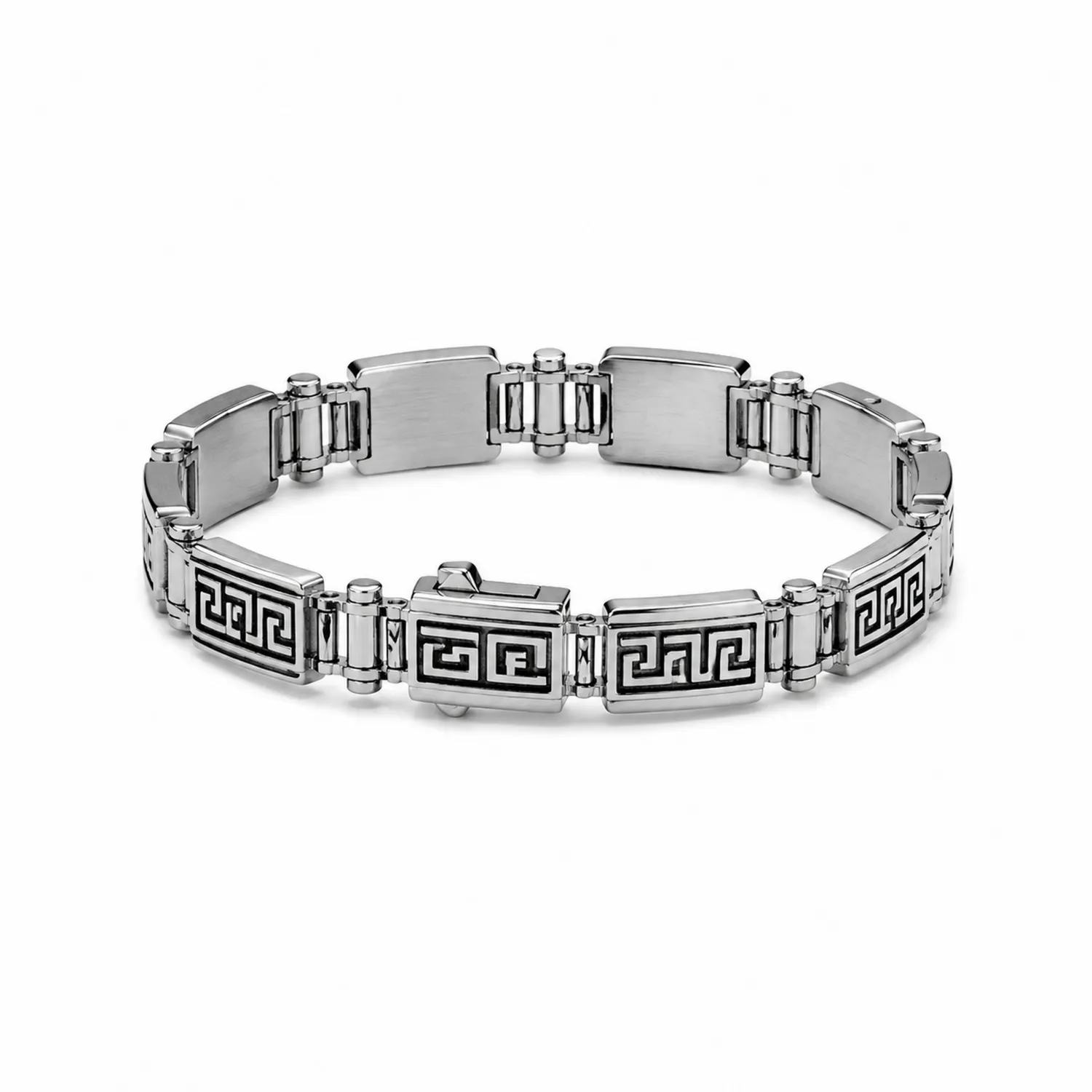 Pulsera para Hombre de Eslabones con Patrón Griego en Plata 21 cm