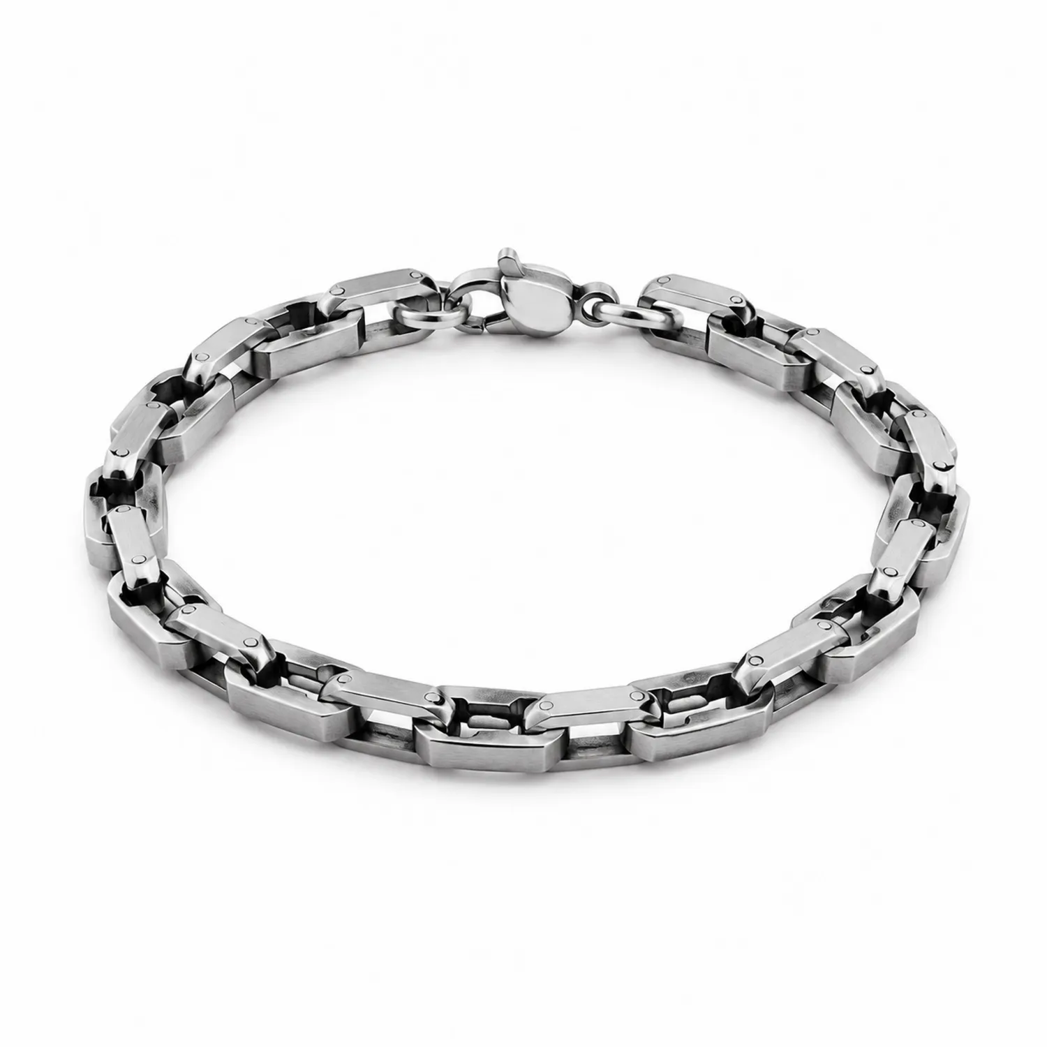Pulsera de Eslabones de Acero Inoxidable Plateada 21 cm
