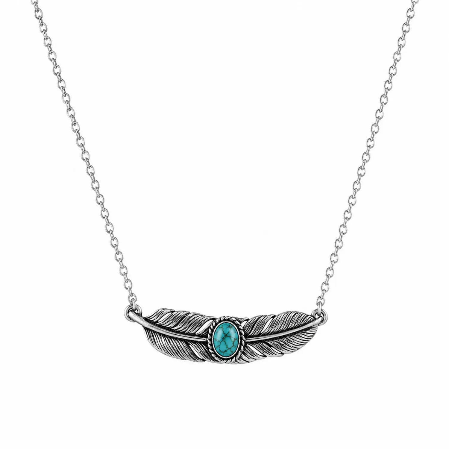Collar de Pluma con Piedra Turquesa en Plata