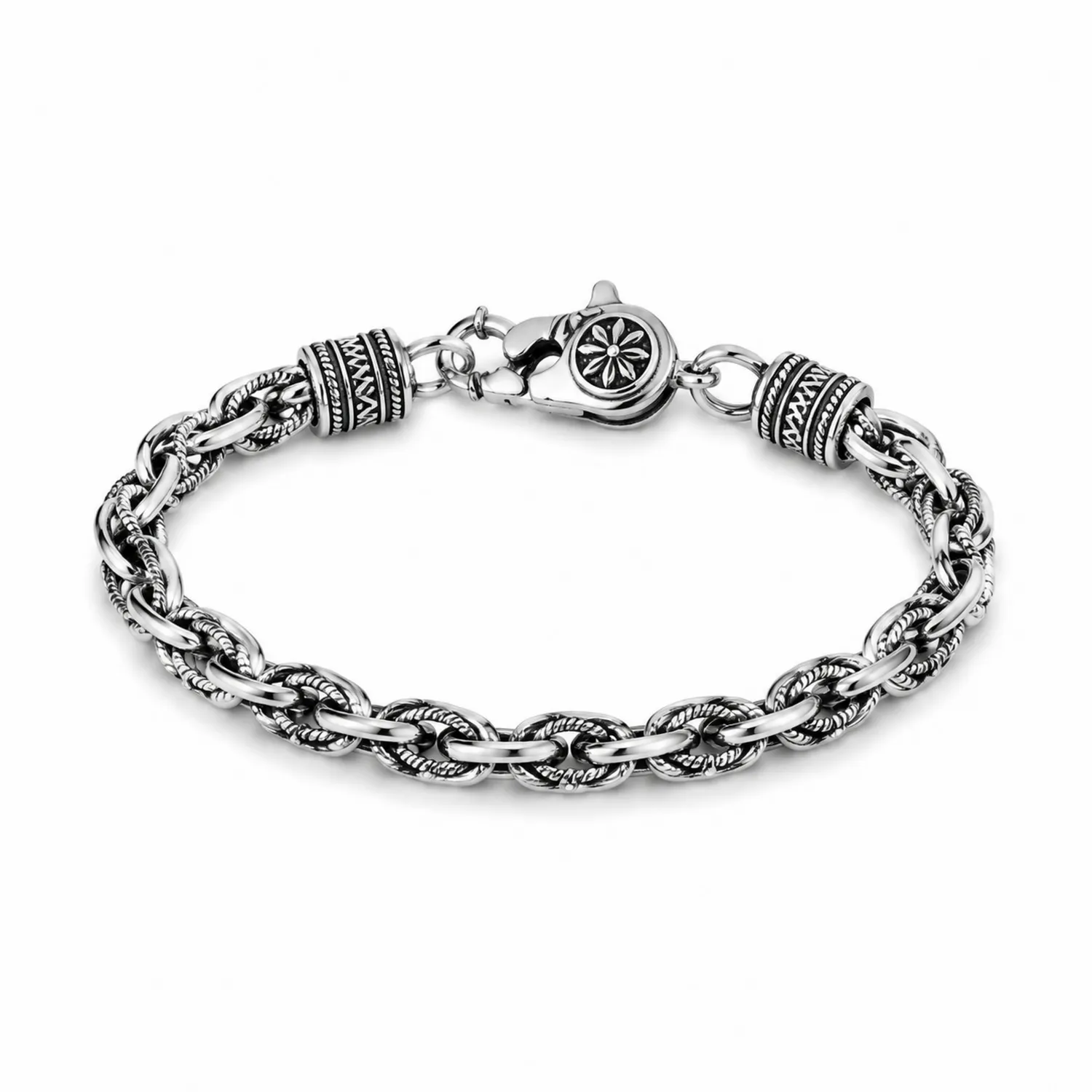 Pulsera Plateada de Eslabones Trenzados