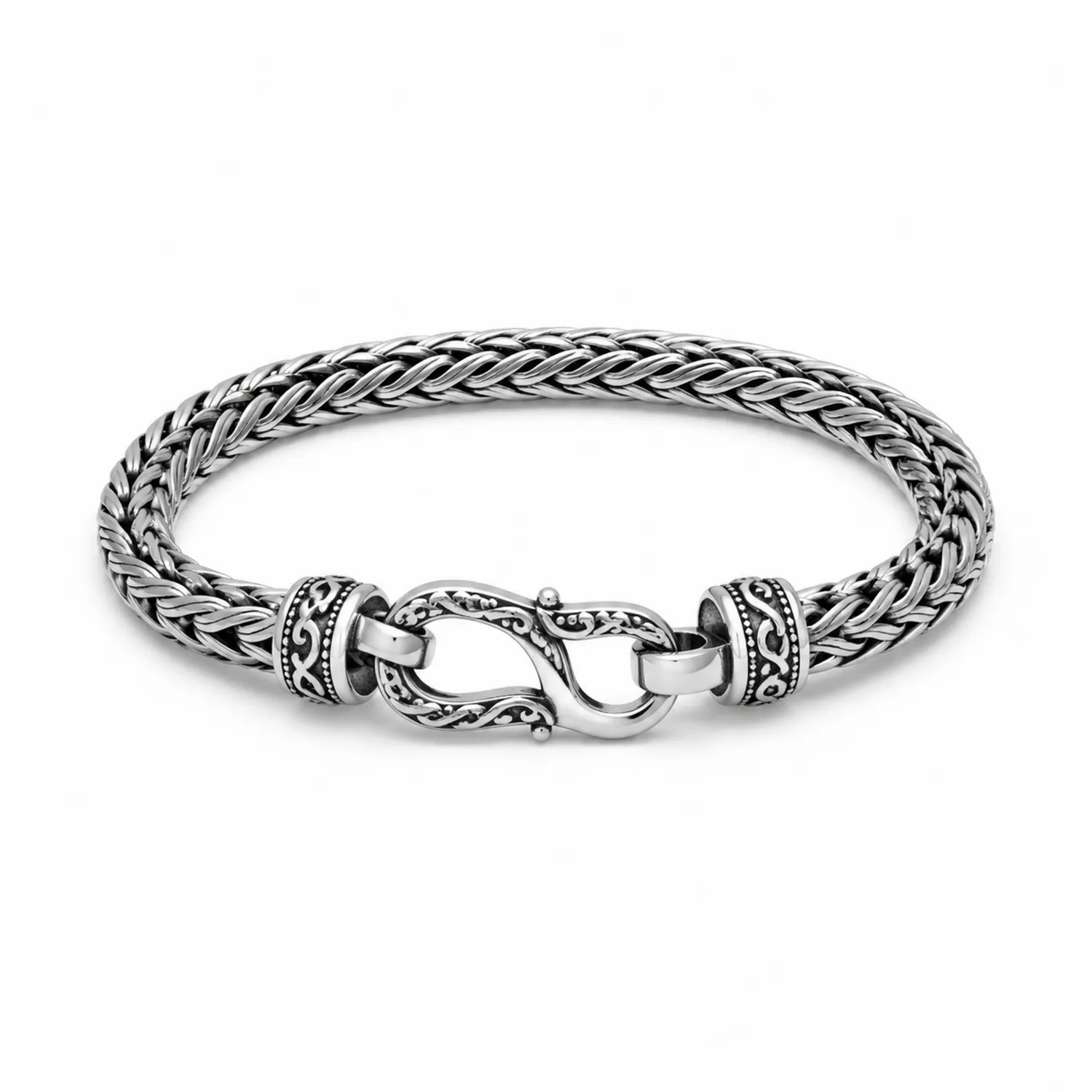Pulsera de Hombre Trenzada con Cierre Decorativo en Plata