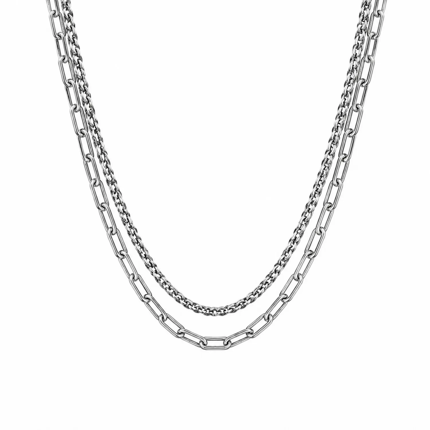 Collar de doble capa plateado con cierre de langosta