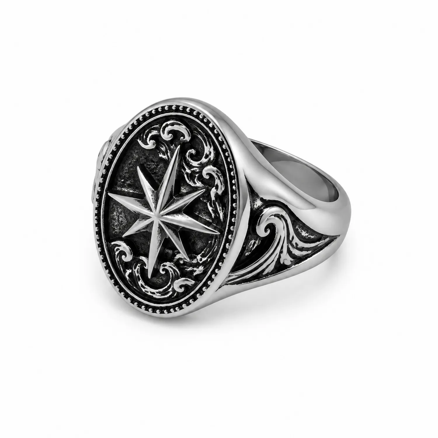 Anillo Sello Rosa de los Vientos Estilo Vintage Plata