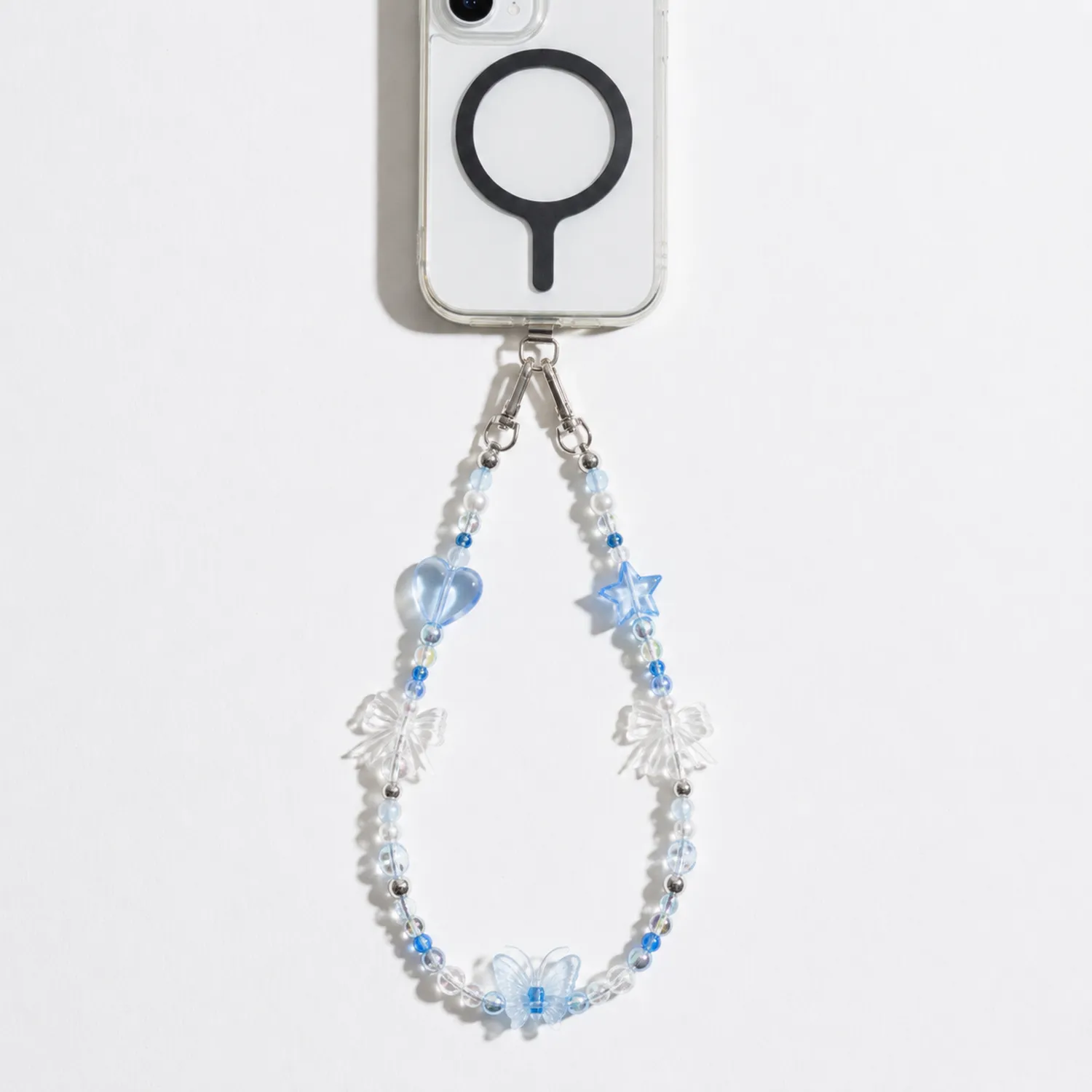 Colgante de Teléfono con Cuentas y Corazón Azul