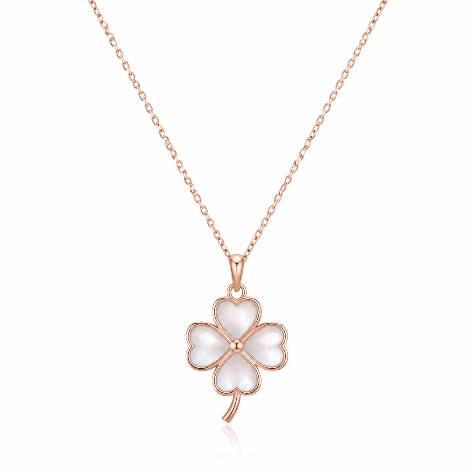 Collar de trébol de cuatro hojas en oro rosa y madreperla