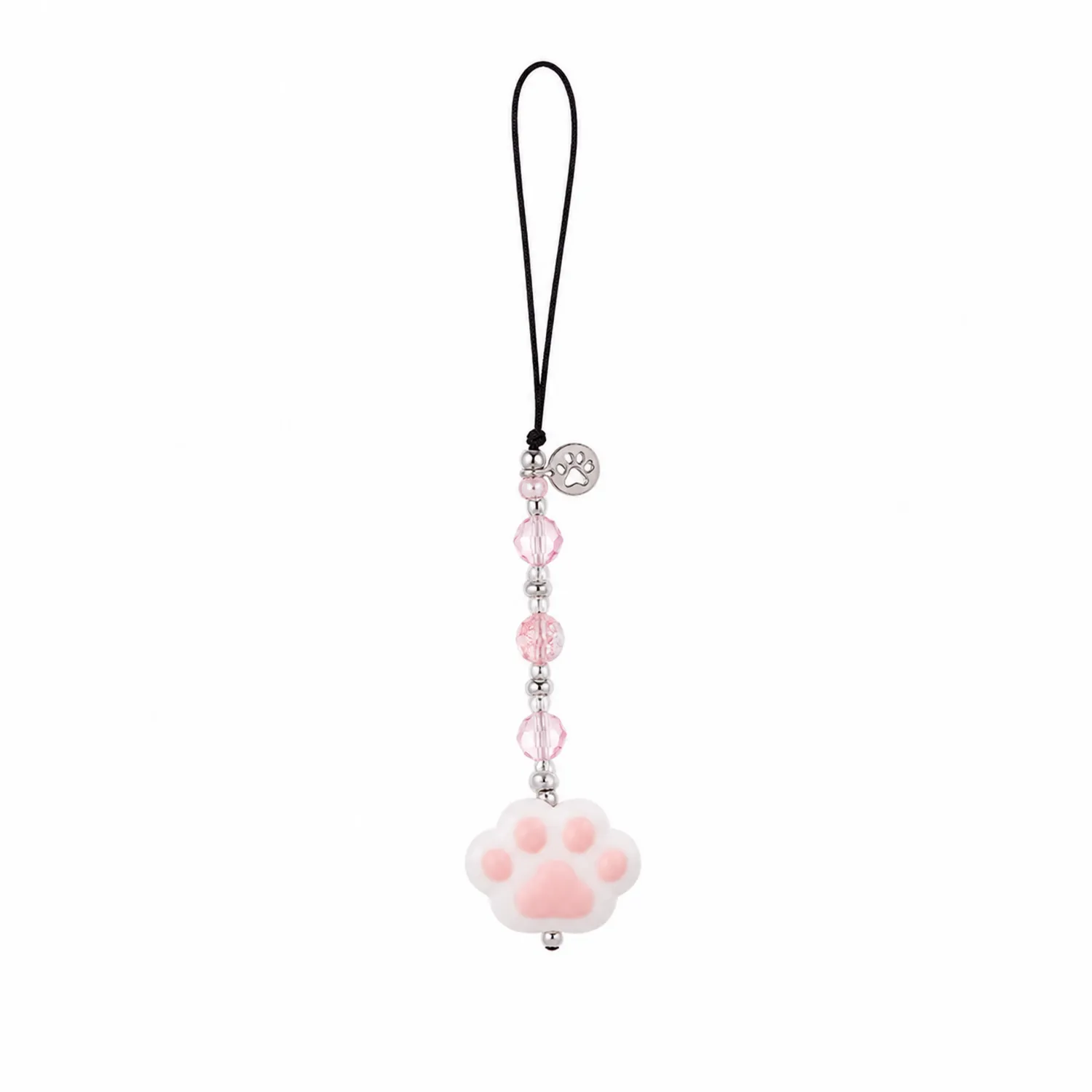 Colgante de Teléfono Pata de Gato Rosa con Cuentas Decorativas