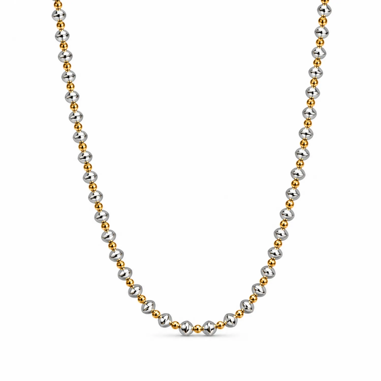 Collar de Bolas Bicolor de Acero y Oro 45cm