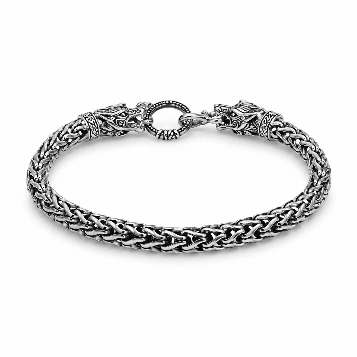 Pulsera de estilo dragón con cierre seguro, 20 cm, plata