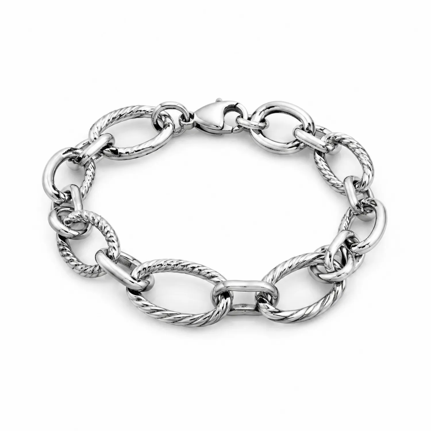Brazalete de Eslabones Ovalados Grande Plateado