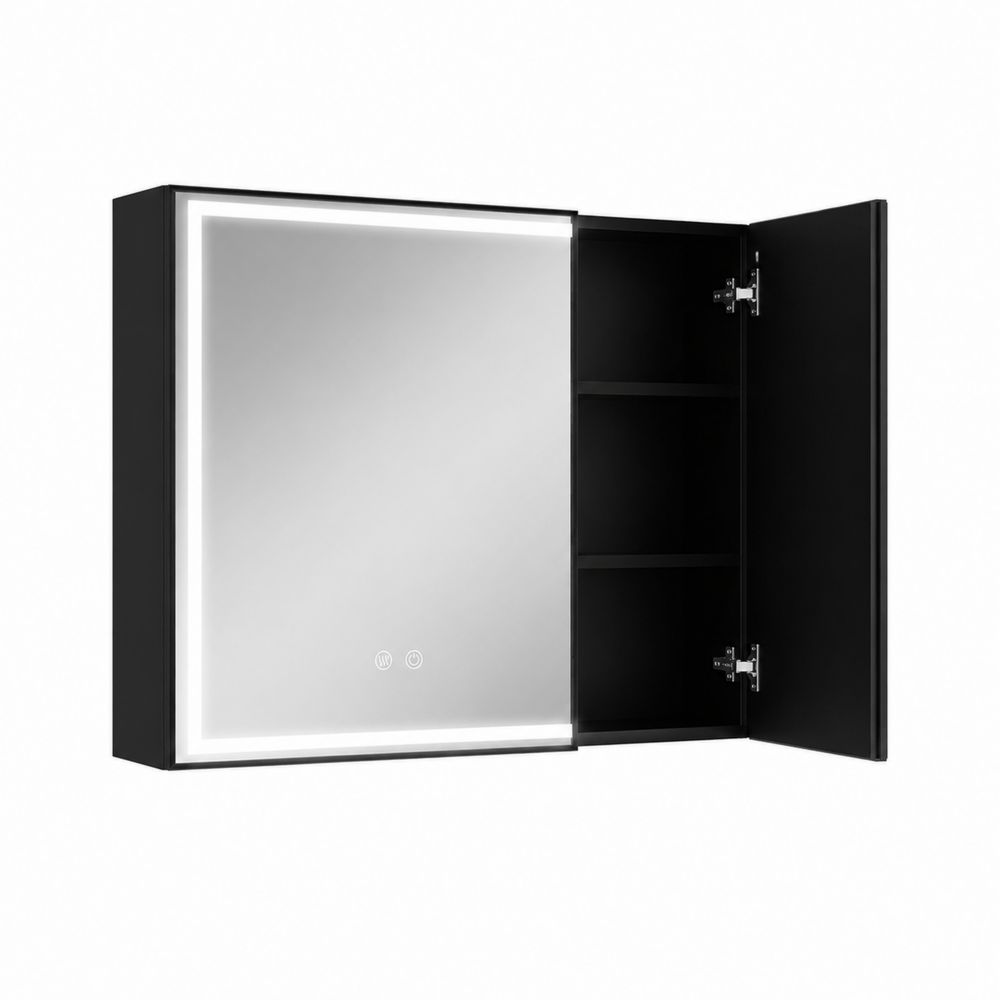 Armario con Espejo LED para Baño MDF Negro 60x70x15 cm