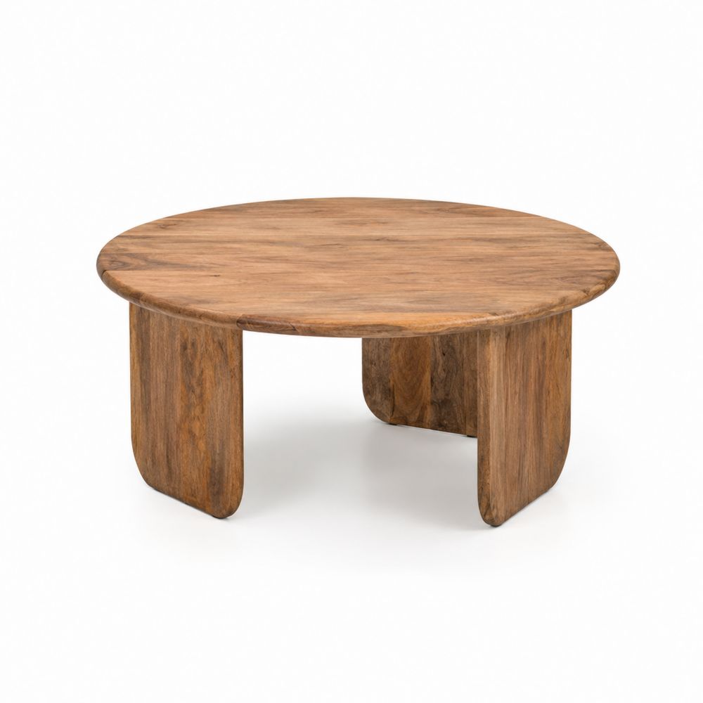 Mesa de centro redonda de madera de mango 90 cm Marrón