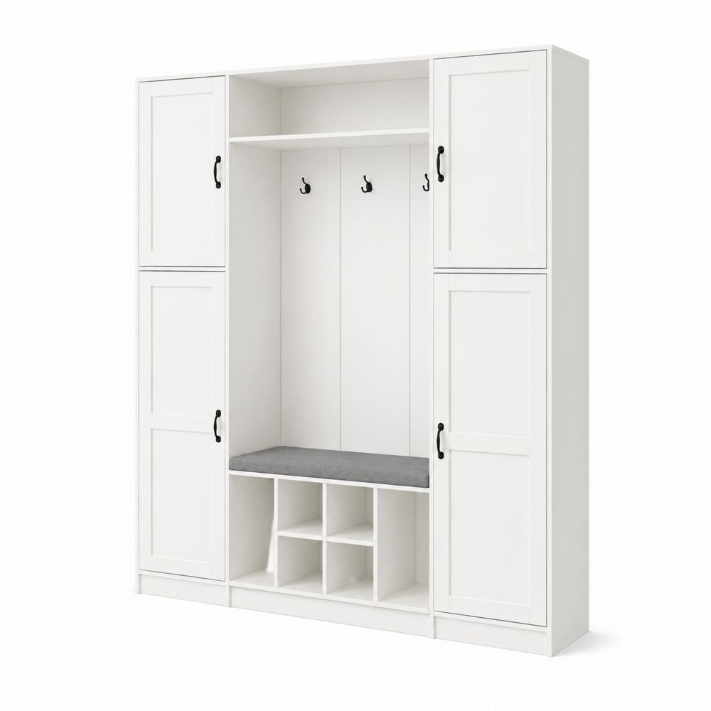 Conjunto de perchero de MDF con banco y almacenamiento, 200x180x40 cm