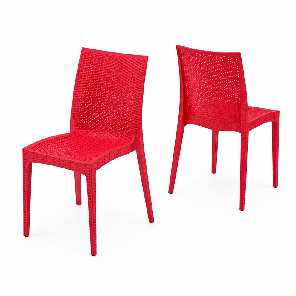 Set de 2 Sillas de Exterior de Plástico Trenzado Rojo