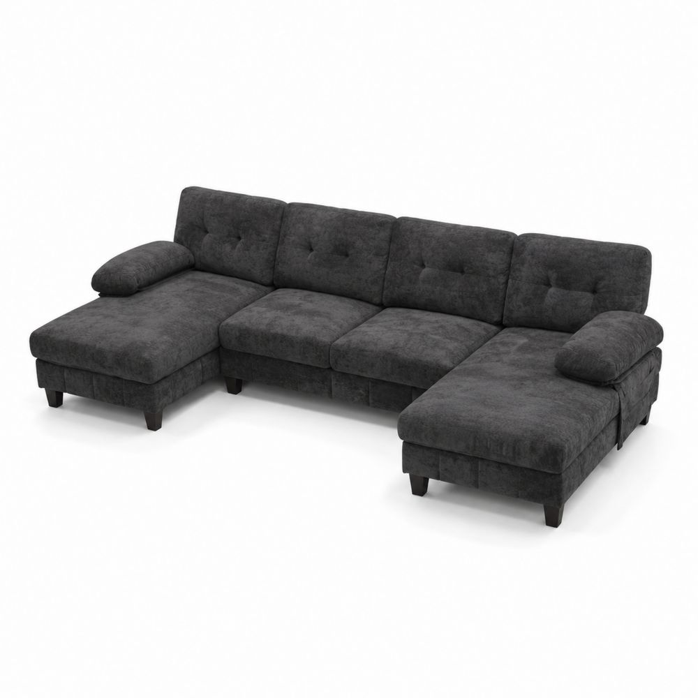 Sofá seccional en forma de L 280x190x85 cm tela gris oscuro