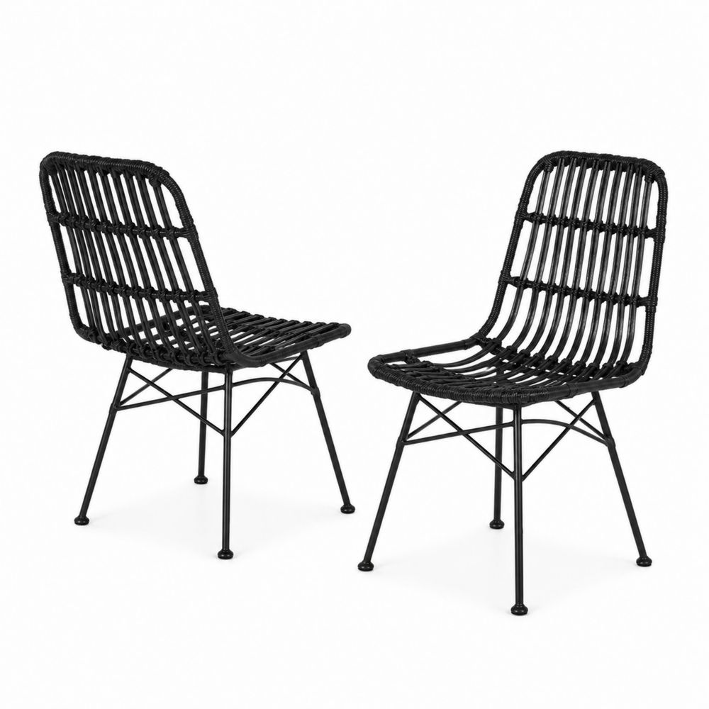 Conjunto de 2 sillas de ratán sintético negras con estructura de acero, 84x56x60 cm