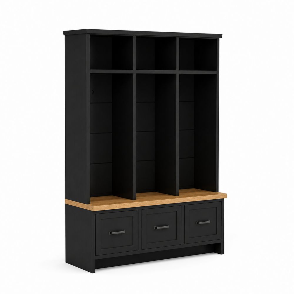 Perchero de Madera con 3 Secciones en Negro y Roble