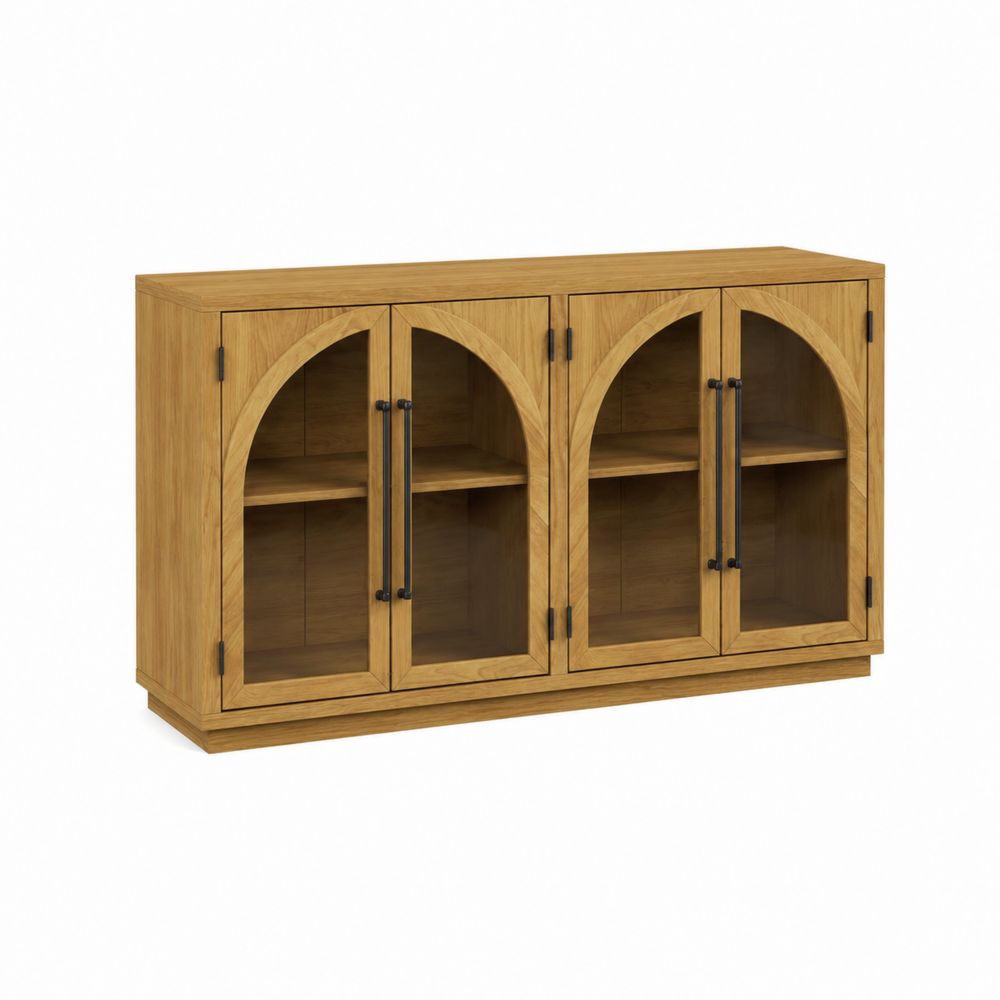Aparador de madera de roble con puertas de vidrio templado 120x40x85 cm