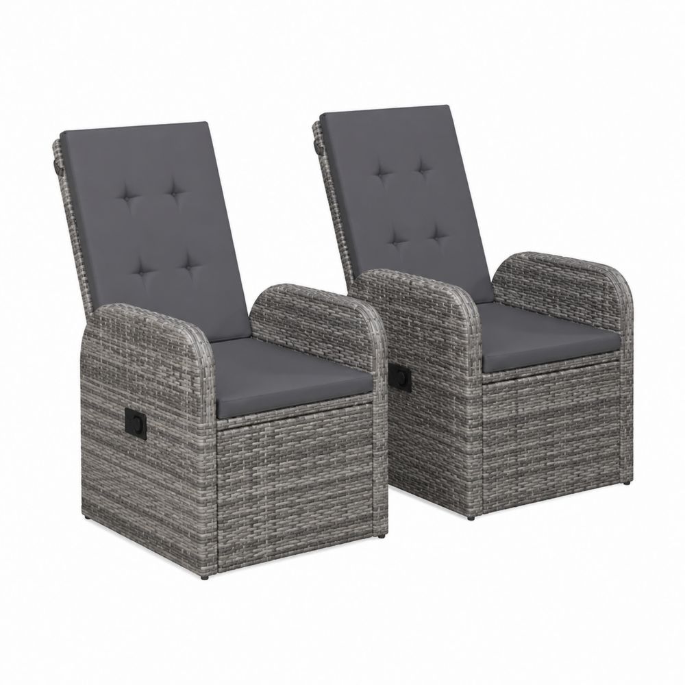 Set de 2 sillones reclinables de ratán sintético gris con cojines