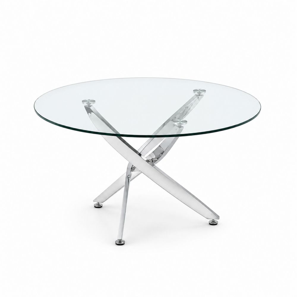 Mesa redonda de cristal y base de acero inoxidable 80 cm