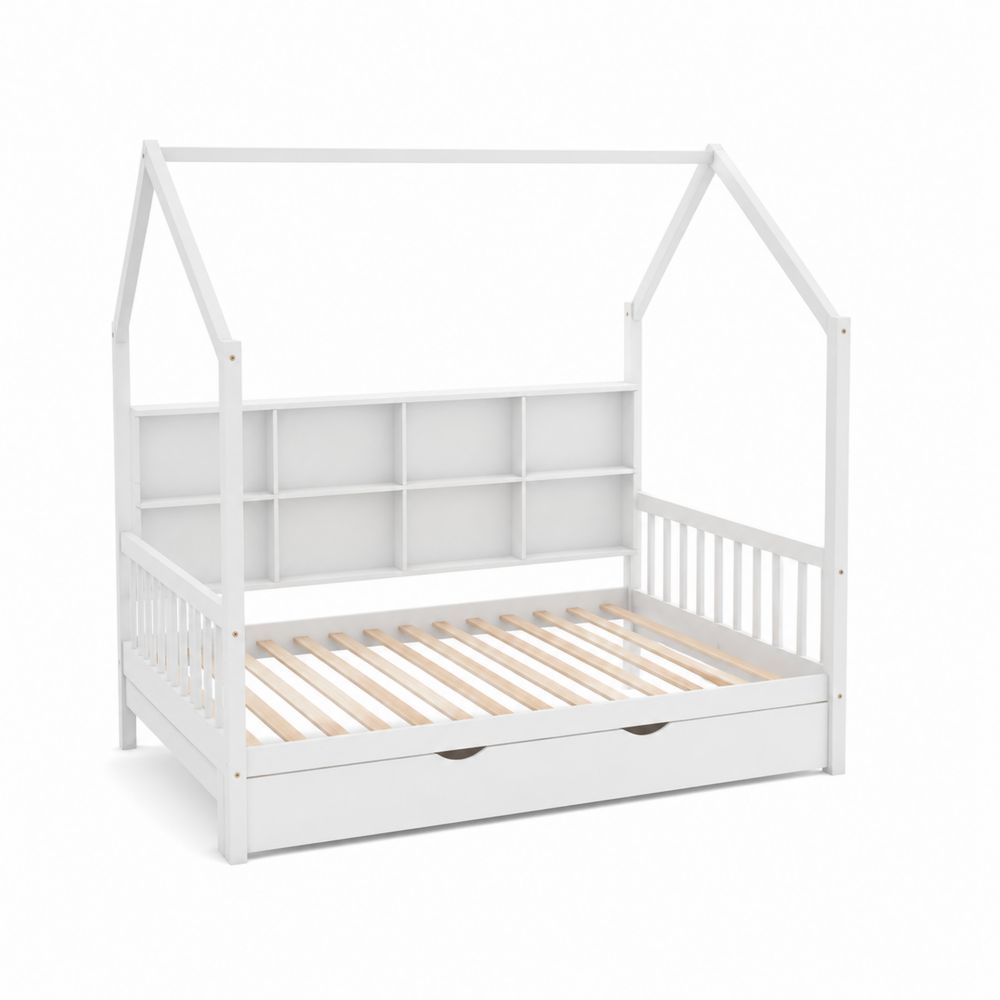 Cama infantil de madera con estantería y cajón 200x90x150 cm