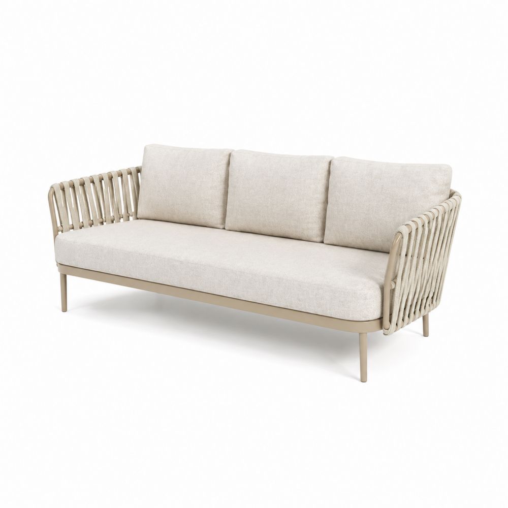 Sofá de exterior con estructura de aluminio y cuerda sintética beige