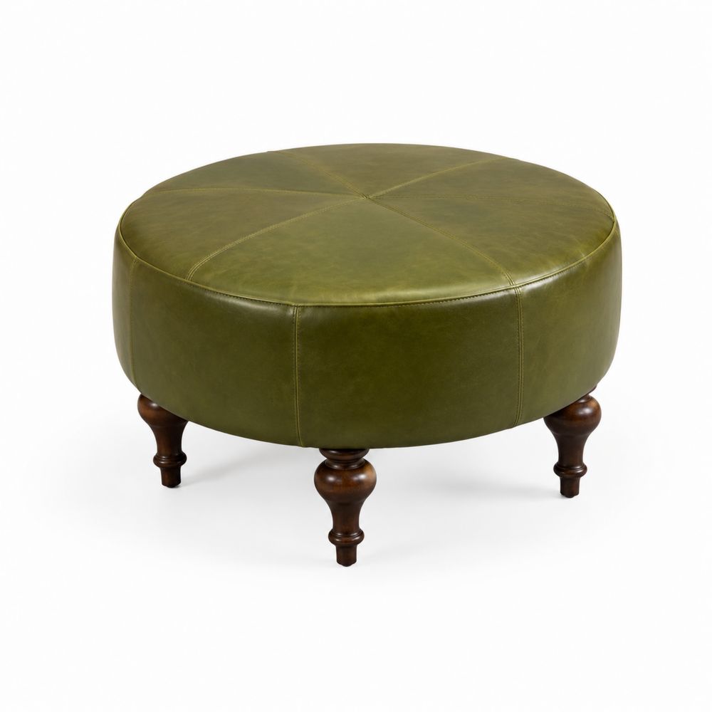Puff Redondo de Cuero Verde 80 cm