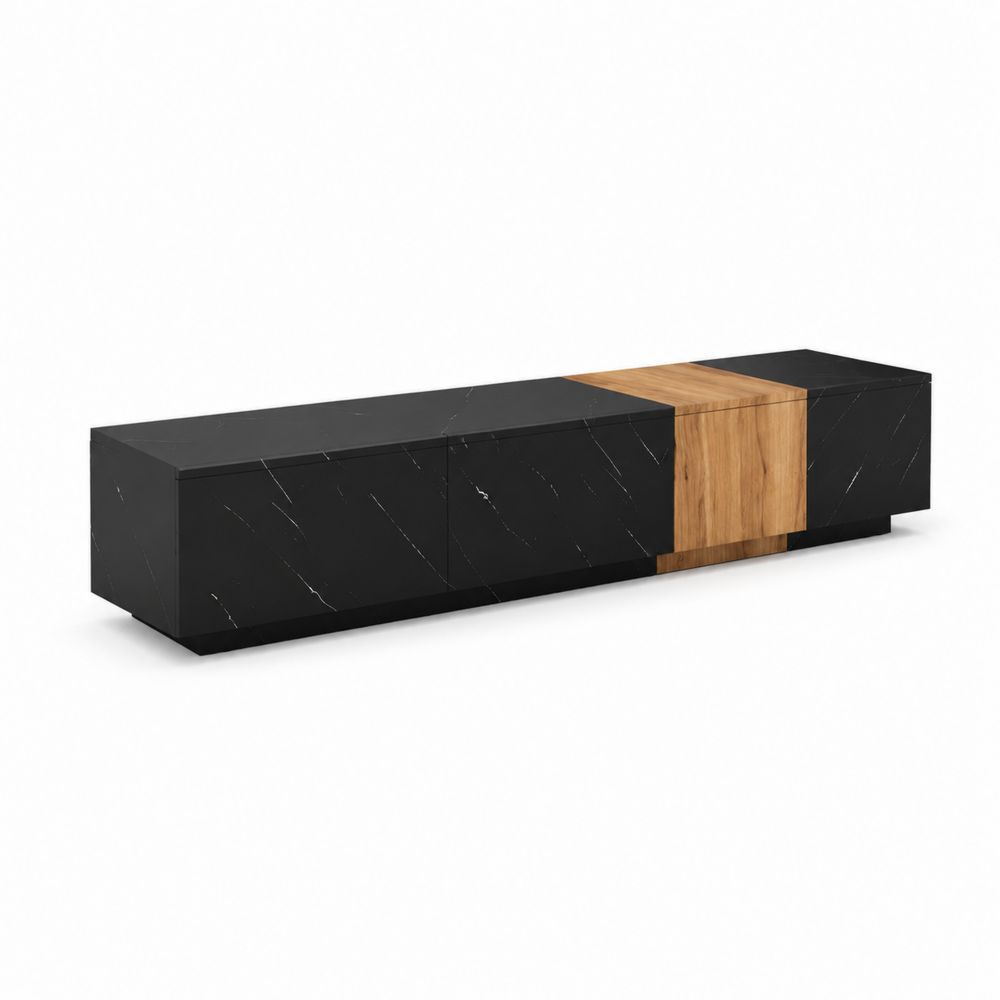 Mueble de TV de Madera y Mármol Negro con Detalles 200 cm