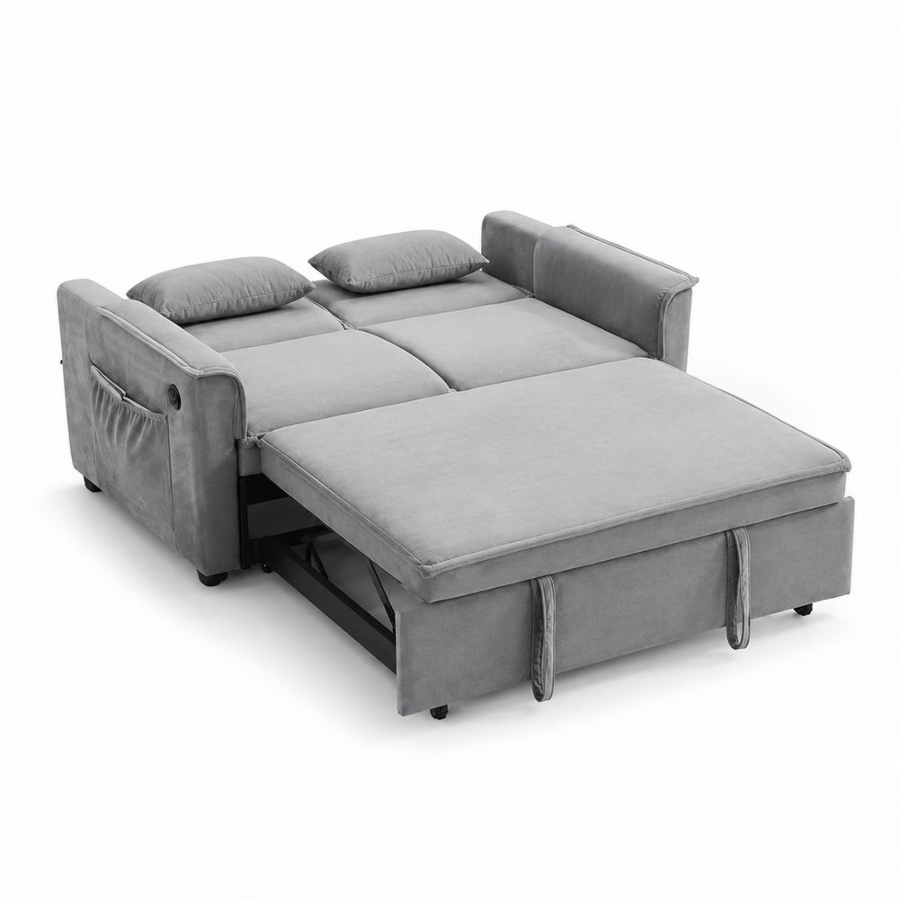 Sofá cama convertible de tela gris 200 cm