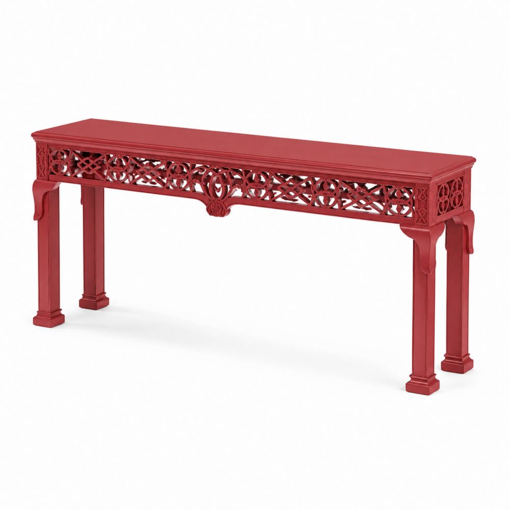 Mesa de entrada tallada de madera roja 120x30x75 cm