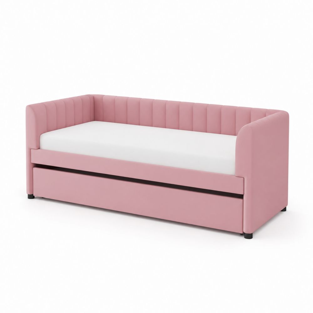 Diván cama con almacenamiento tapizado en cuero sintético Rosa