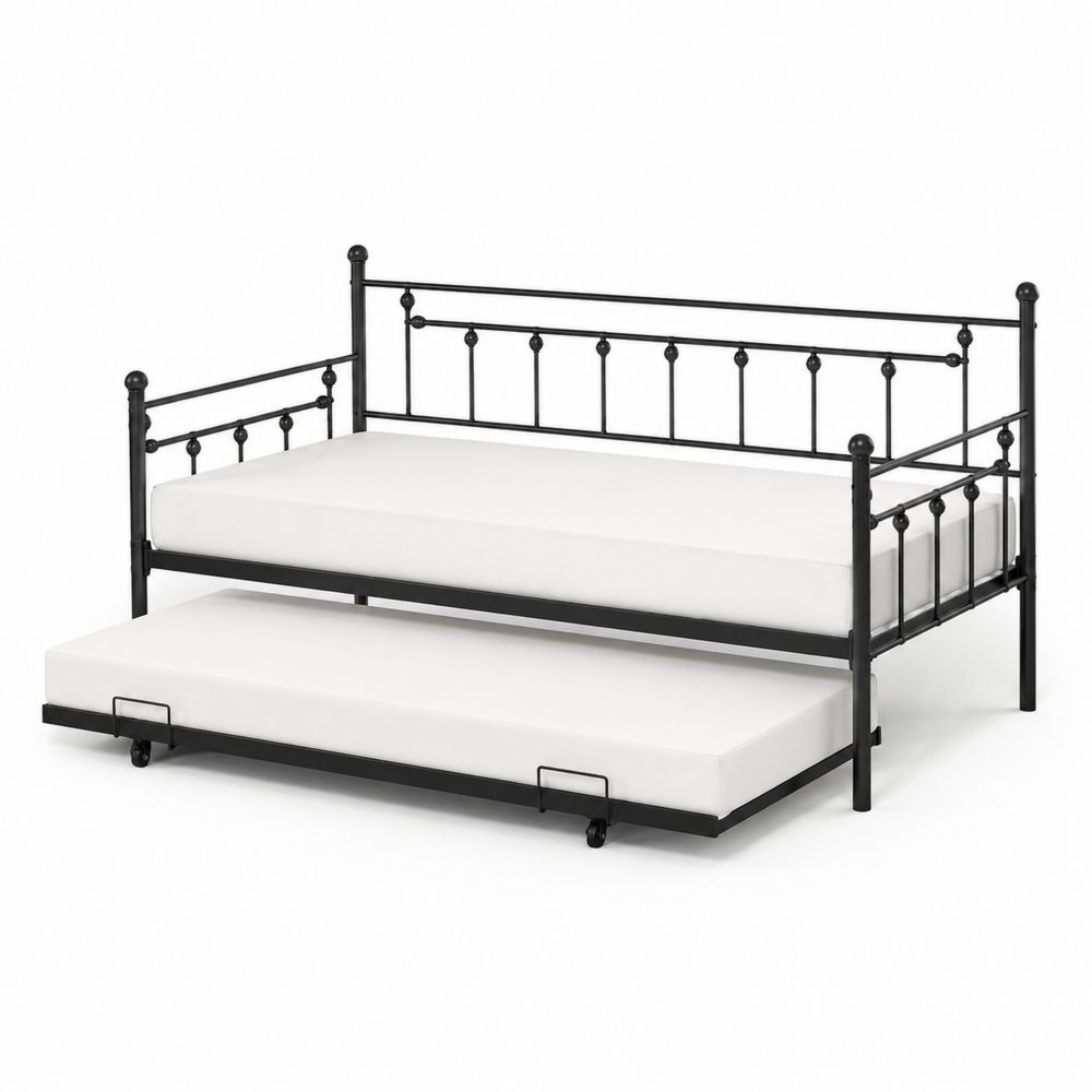 Diván de Metal con Cama Nido Negro 200x90 cm